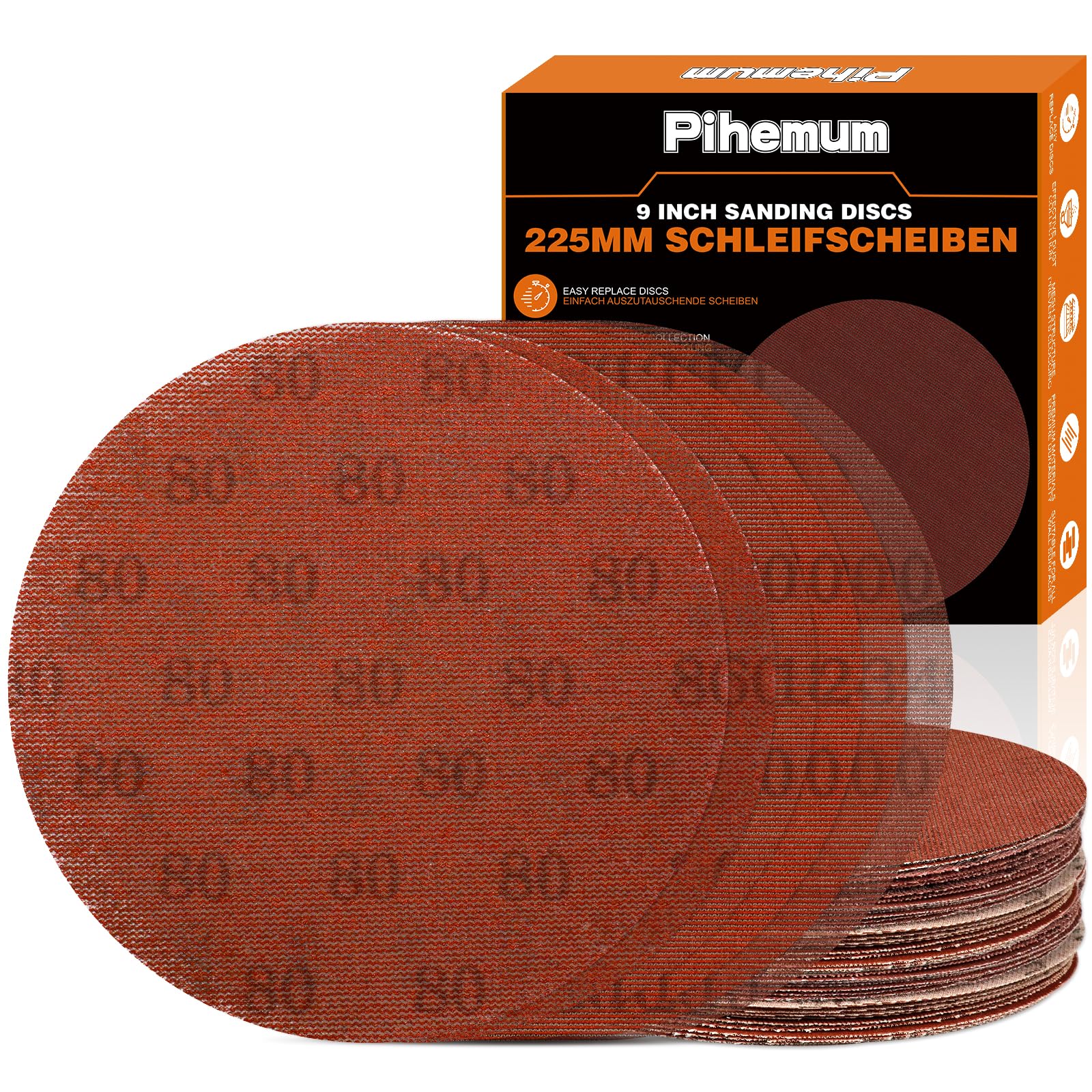 pihemum 30 Pcs 225mm Mesh Sanding Discs 80 120 180 240 320 400 Grit Hook and Loop Net Sandpaper for Drywall Sander