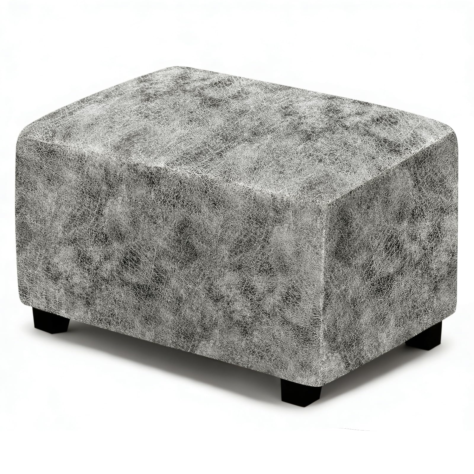 ANARACHON Leather Like Ottoman Cover, Stretch Small/Large Square Ottoman Covers, Rectangular Ottoman Slipcovers with Non-Slip Elastic Bottom for Footstools (Small, Marble)