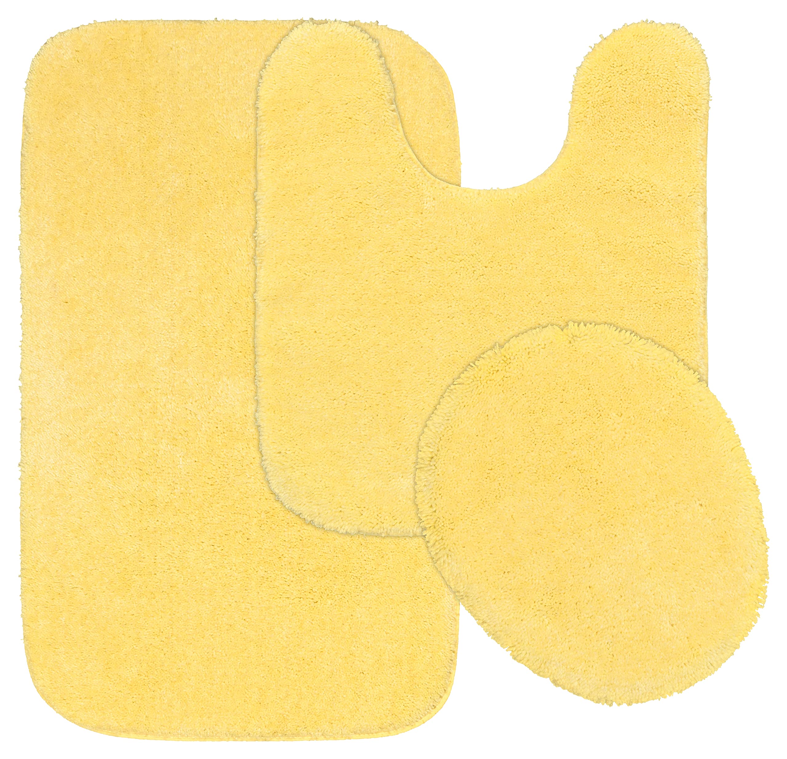 Garland Rug Traditional Nylon Washable Rubber Ducky Yellow 3 Piece Set - Lid, Contour, Bath Rug - Soft, Absorbent, and Stylish for Your Bathroom