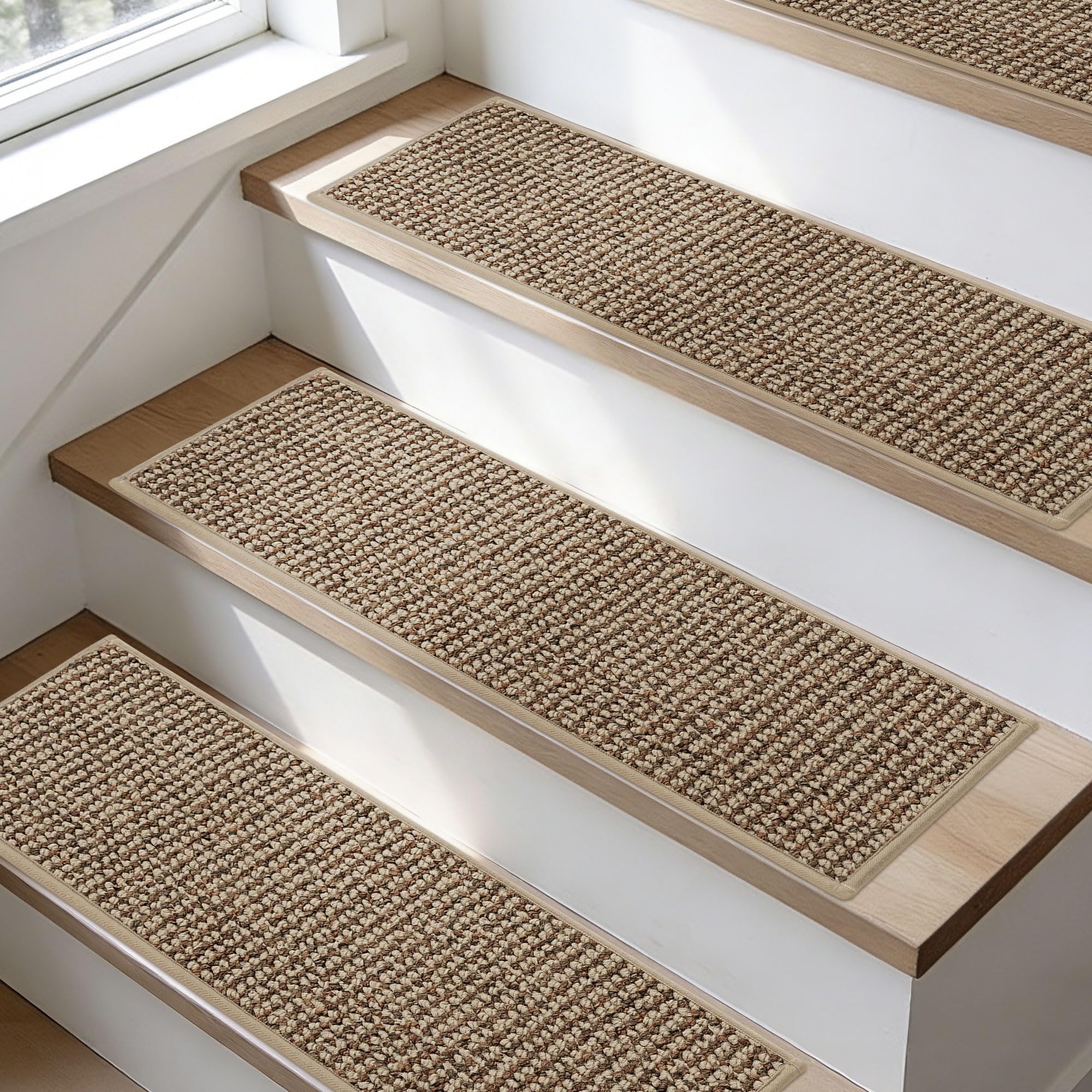 Photo 1 of BEQHAUSE Stair Treads for Wooden Steps 28inX9in, Carpet Stair Treads Non Slip Indoor, Machine Washable Stair Runners for Kids Elders and Pets, Carpet for Stair Rugs Mat, TPE Backing, 15pcs, Taupe