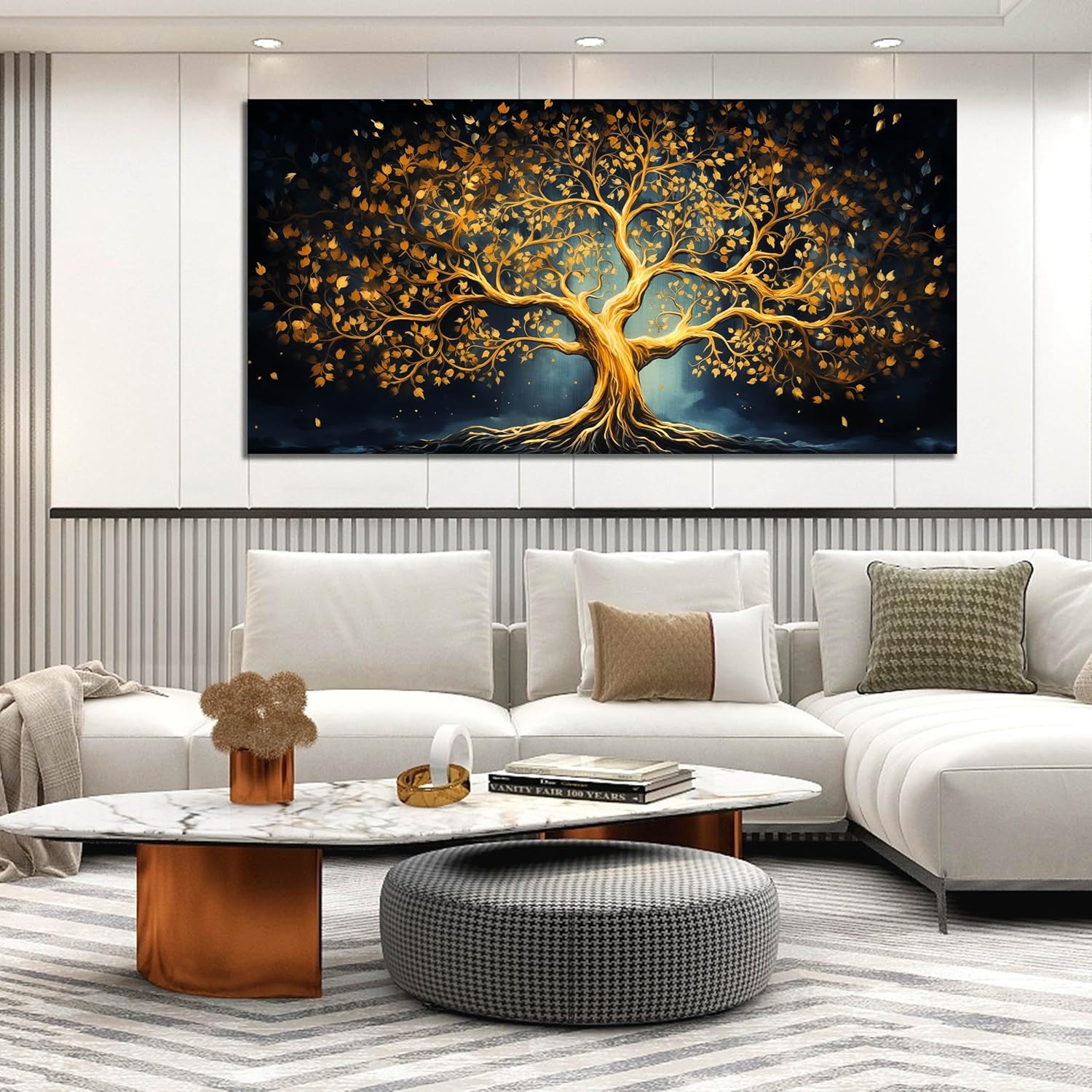 Ouzzlie Black Art for Office Decor Tree Wall Decor Living Room Modern Large Gold Canvas Wall Art for Bedroom 29" x 59"