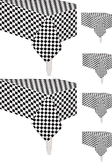 Oojami Pack of 6 Black & White Checkered Flag Table Cover Party Favor/Checkered Tablecloth/Disposable Checkered Racing Table Cover