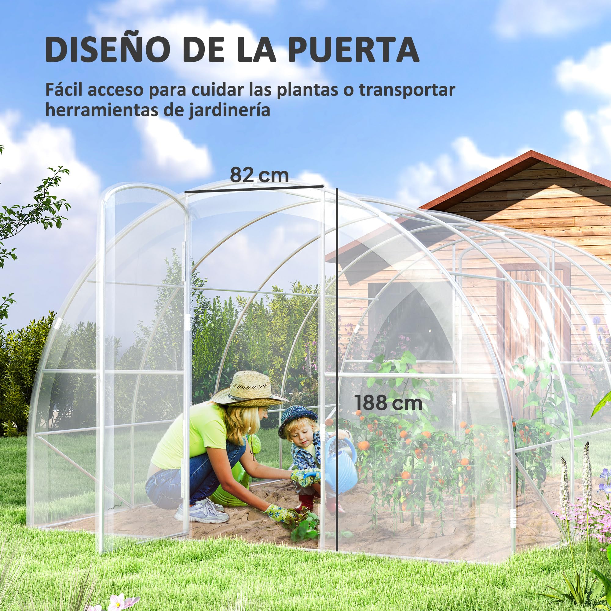 Outsunny Invernadero de Túnel 4x3x2 m Invernadero de Jardín con 2 Puertas Cubierta PE 150g/m² Estructura de Acero Galvanizado y Techo Redondeado para Cultivos Plantas Flores Transparente