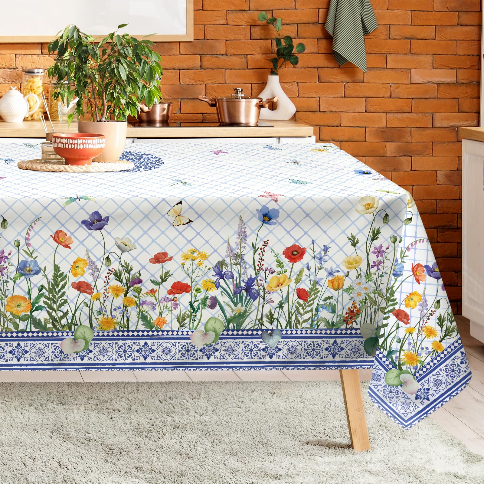 Arquiel Blau Blume Tischdecke Rechteckig Abwaschbar Tischdecken Polyester Wasserabweisend, Frühlings Tischwäsche Dekoration für Küche Garten Party, 140×180 cm