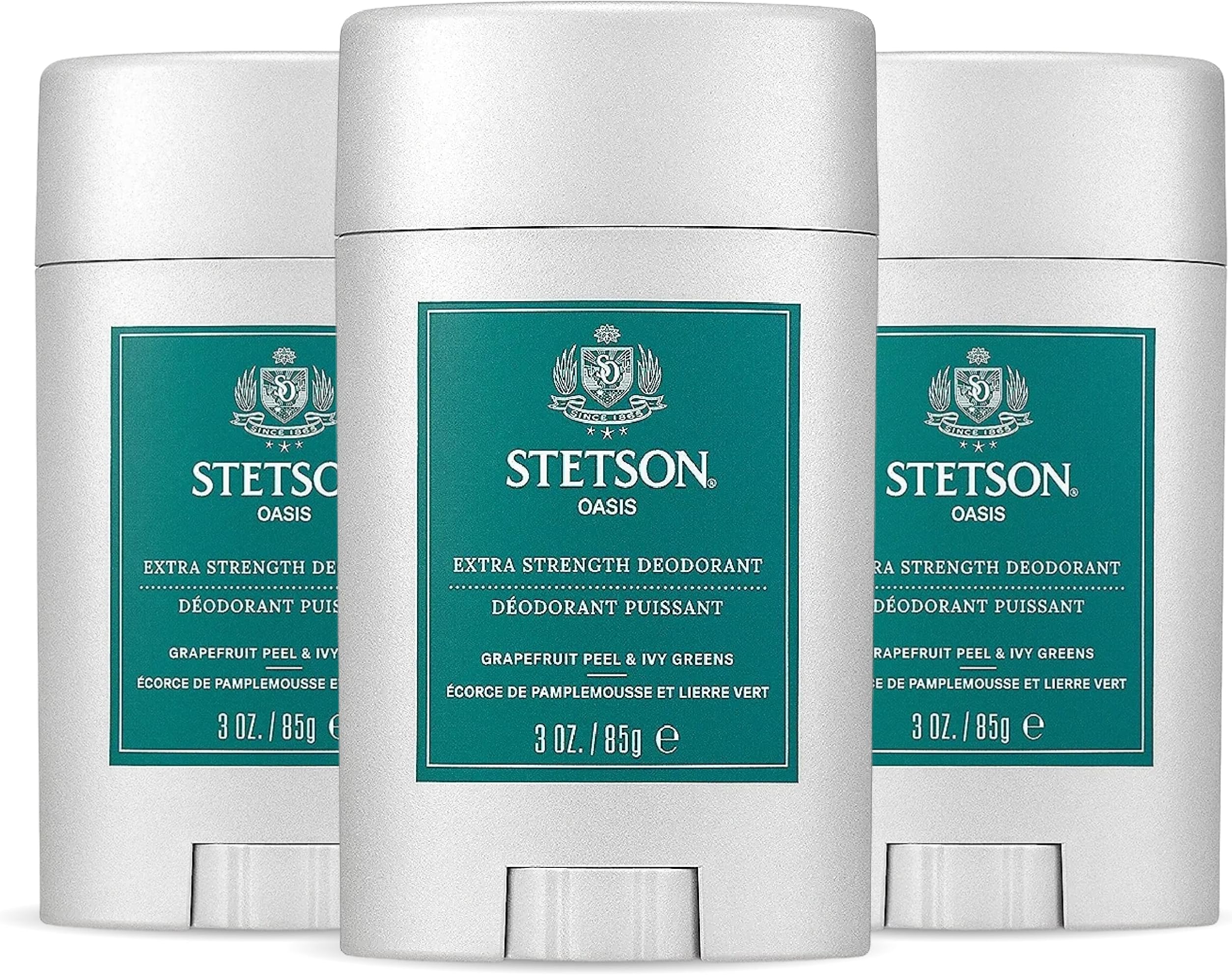 STETSON Personal Care Extra Strength Deodorant by Scent Beauty - Gel Men's Deodorant Stick for Grooming Kit - 3 oz - 3 Pack - Oasis