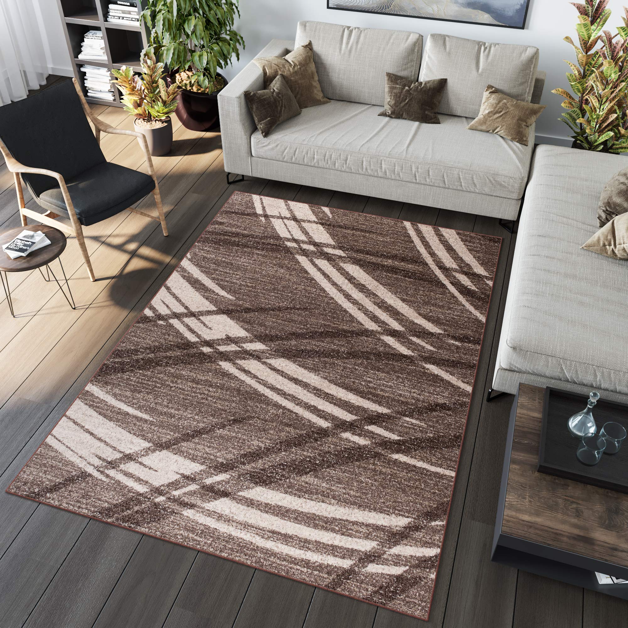 Tapiso Sari dywan z krótkim włosiem, nowoczesny, melanż, brązowy, beżowy, paski, fale, do salonu, sypialni, Ökotex 160 x 220 cm