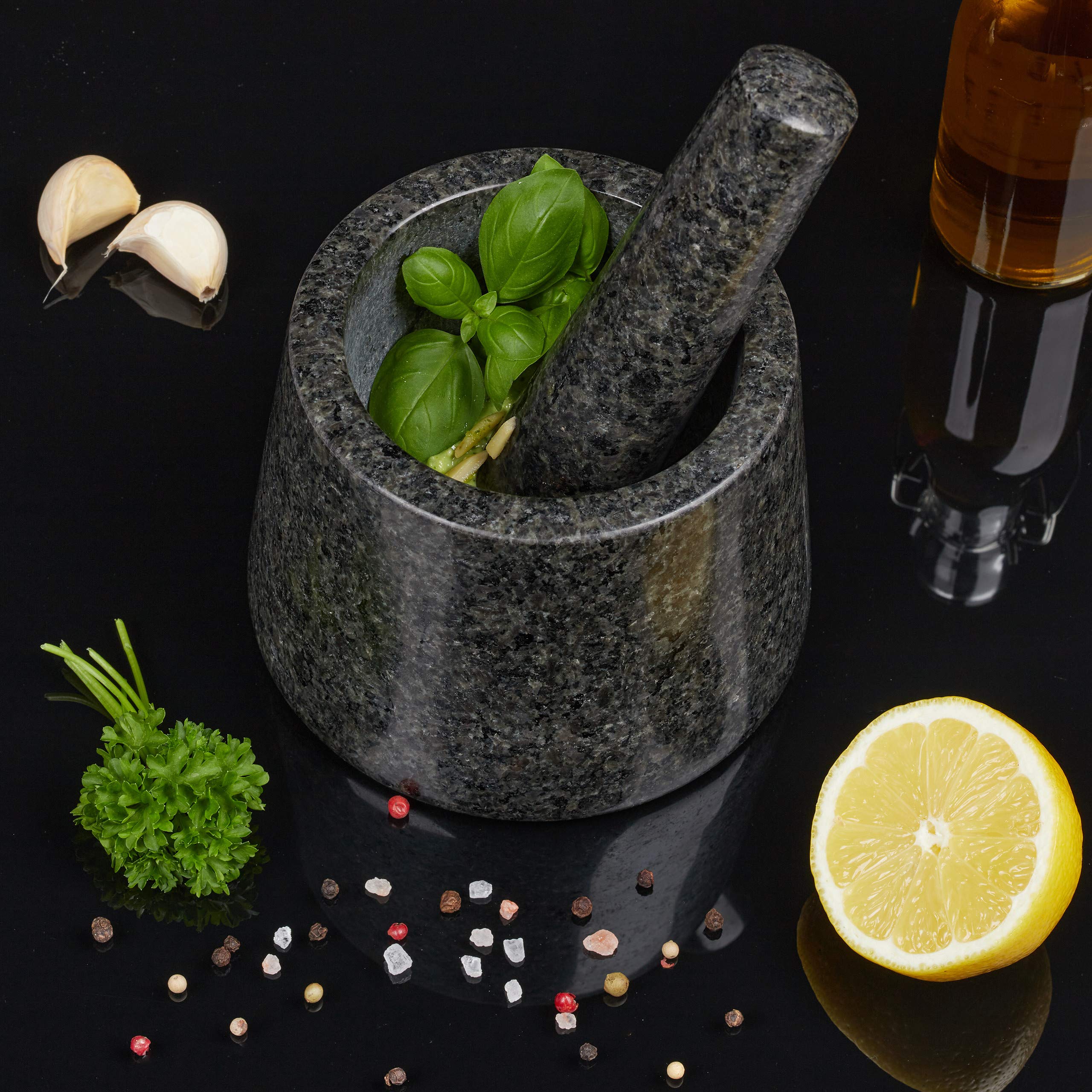Relaxdays Moździerz granitowy polerowany 13,5 cm ciemnoszary do przypraw i ziół