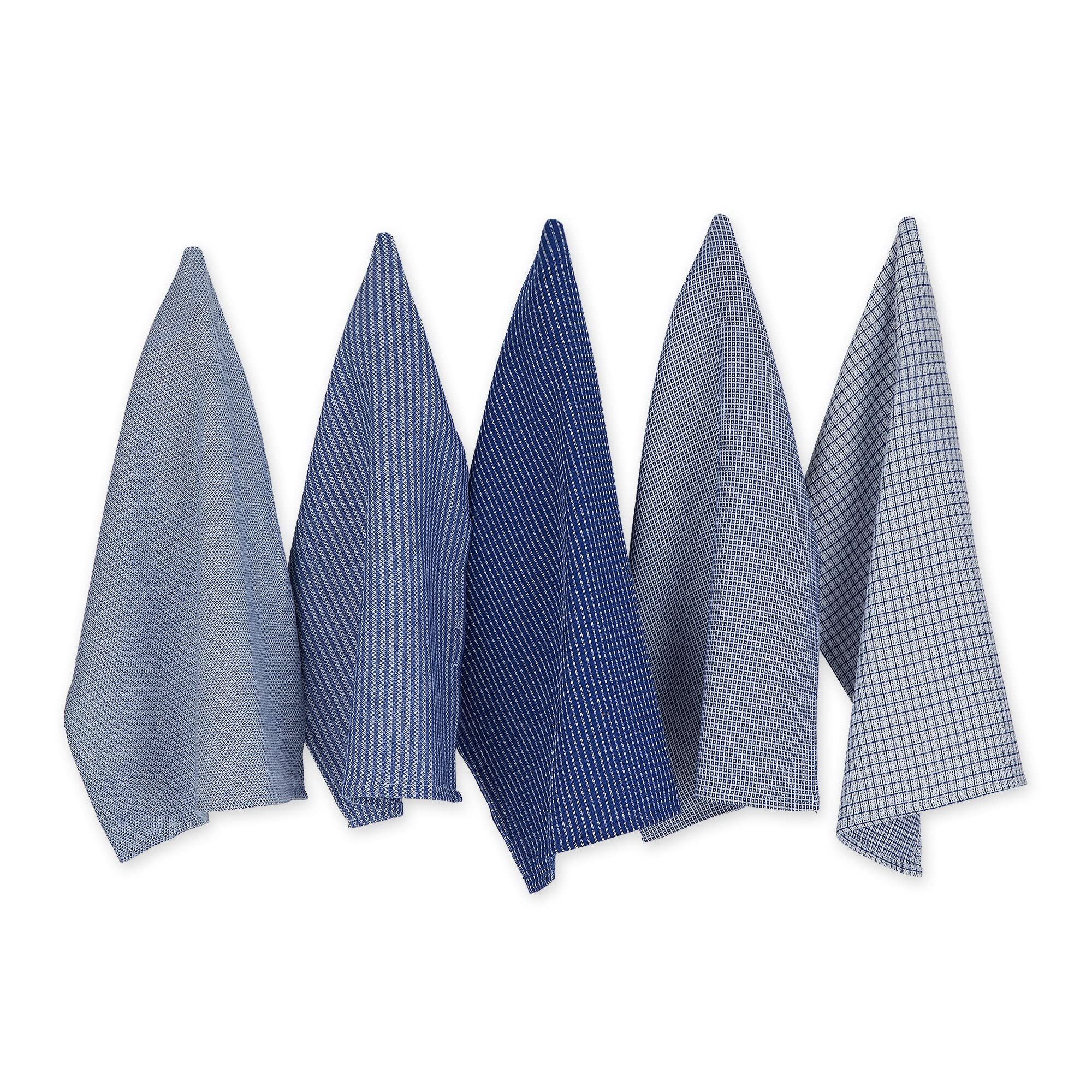 DII Ultra Absorbent, Everyday Cotton Kitchen Towels, Dishtowel Set, Assorted Blue, 5 Piece