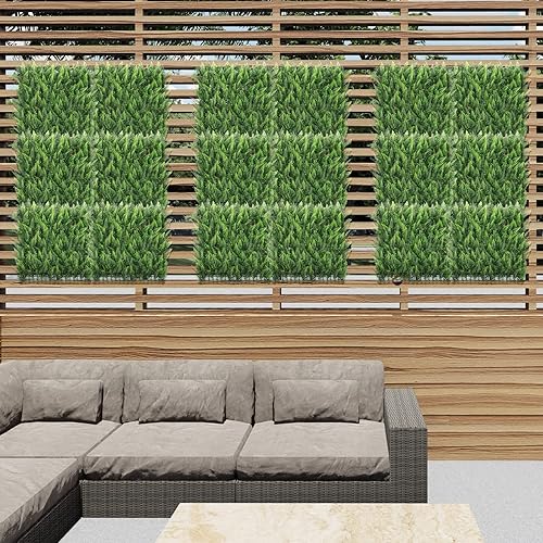 Miniatura 2 de E&K Panel de valla de plantas artificiales de 20 x 20 pulgadas, hojas sintéticas, césped, panel de privacidad para interiores y exteriores (estilo