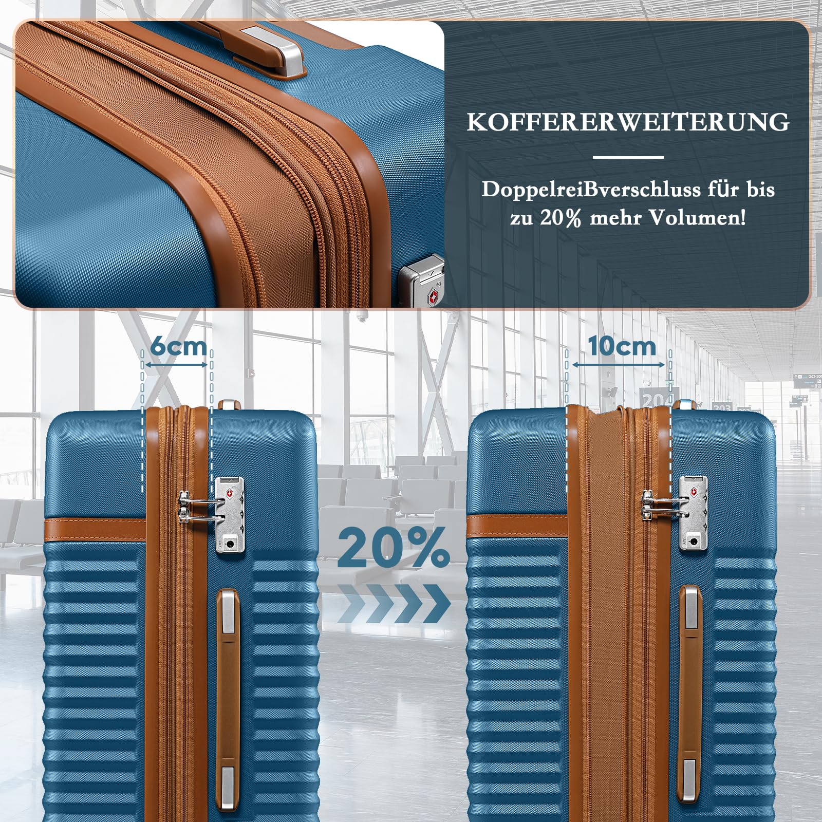 Joyway Ensemble de Valises Rigide 5 Pièces, Serrure TSA, roulettes 360° | Valises 55/65 cm extensibles, sac de voyage, nécessaire de toilette, valises emboîtables, fermetures YKK