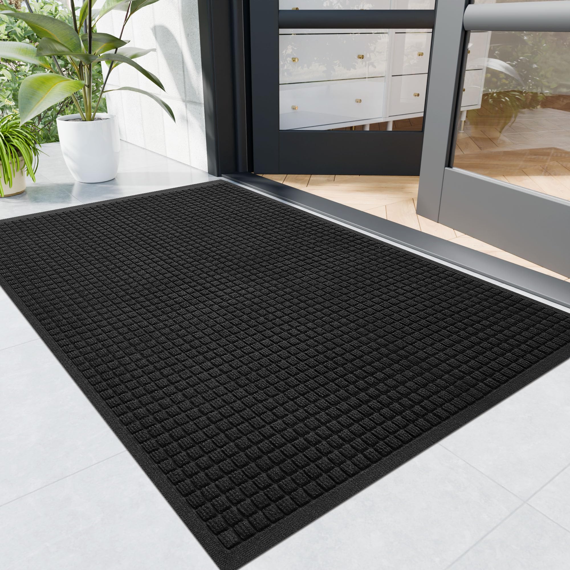 Durable Indoor Outdoor Doormat, 4' x 5' Heavy Duty Front Door Mat