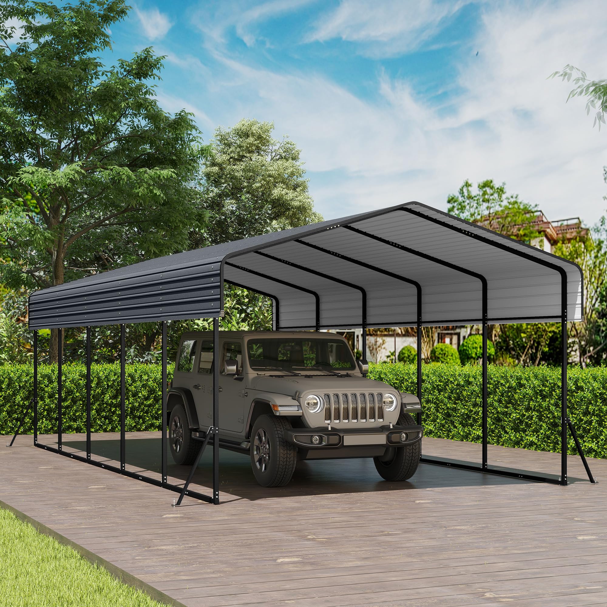 Real Relax 13' x 26' Metal Carport, Heavy Duty Carport with Galvanized Steel Roof with Metal Frame, Extra Long Outdoor Garage Car Shelter Shade for SUV Trucks and Boats, Gray