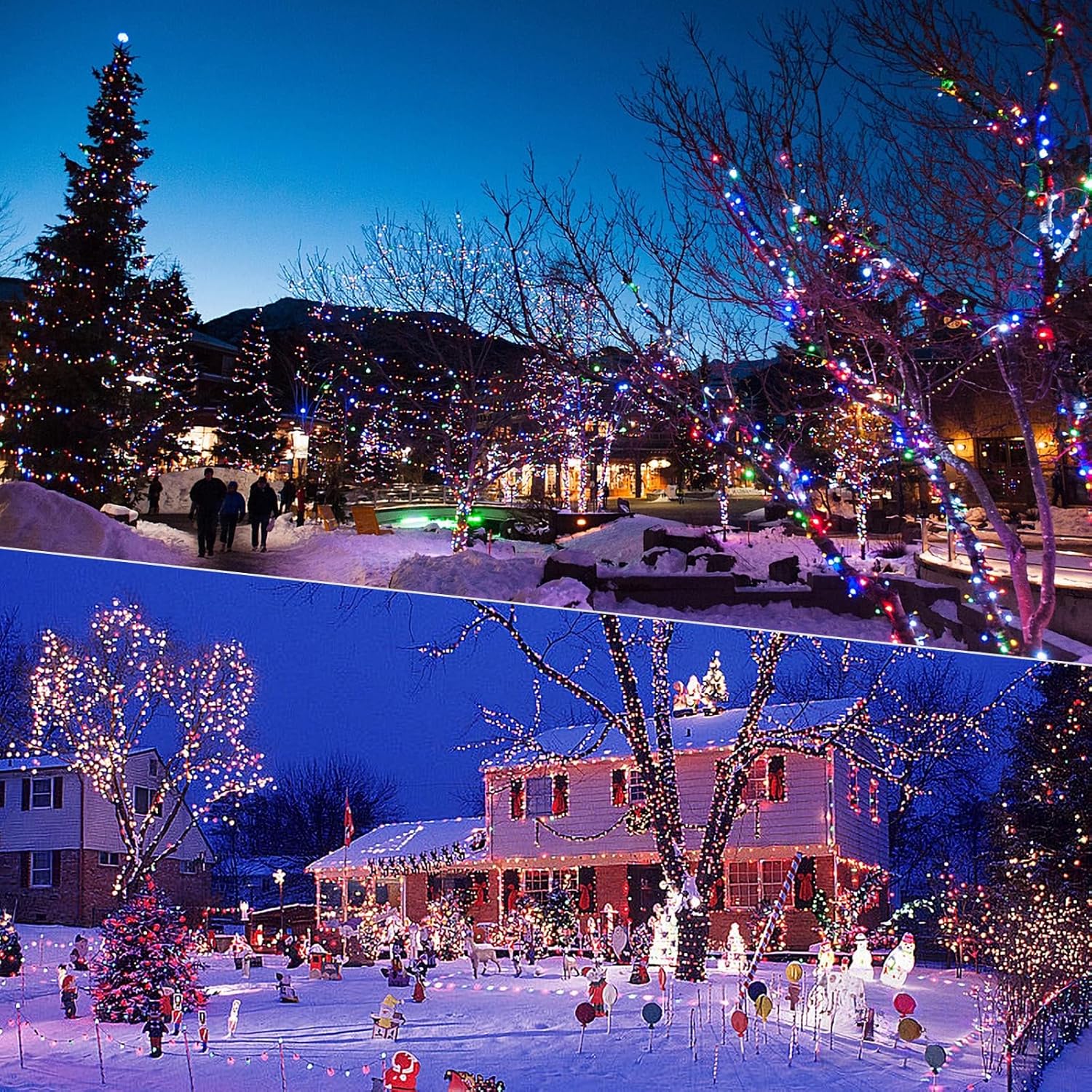 Quntis 82FT 1000LED - C Battery Powered String Lights, Super Bright Cluster Lights with Timer, Indoor & Outdoor Waterproof, Decor for Home, Xmas Tree, Multicolored