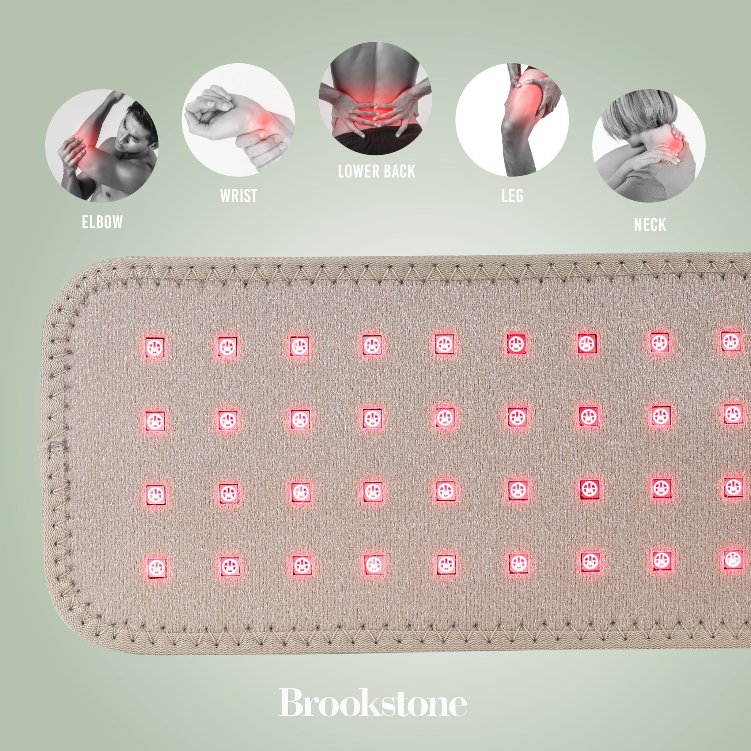 Brookstone - Cinta terapéutica de 40 luces, cojín de alivio del dolor infrarrojo y luz roja para músculos, articulaciones y soporte de tráfico, inalámbrico y