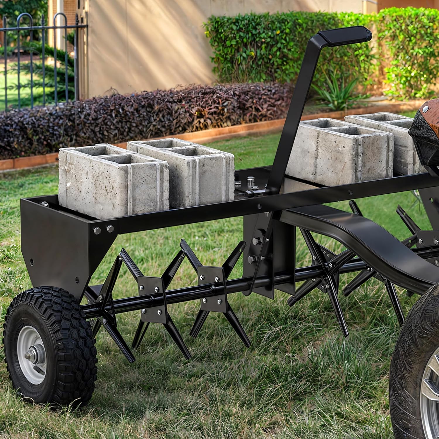 YITAMOTOR 40" Tow Behind Lawn Plug Aerator w/Universal Hitch for Lawn Tractor & ATV, Rolling Lawn Aerator w/ 24 Steel Tines & Inflatable Wheels & Adjustable Handle, Effective Soil Aeration for Lawn