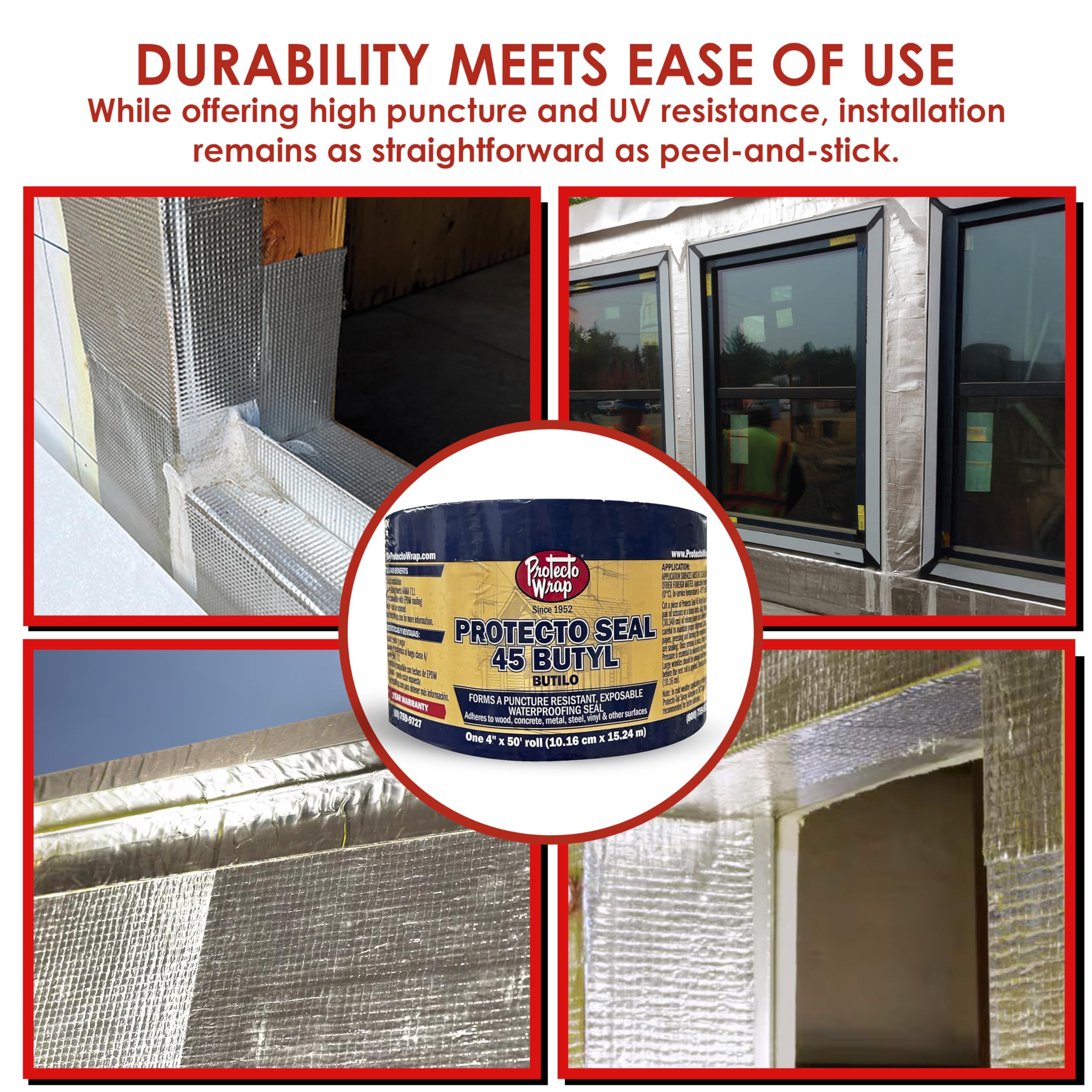 Protecto Wrap Seal 45 - Nastro impermeabile in butile per fughe di tetti, lucernari, grondaie, unità HVAC, finestre lampeggianti e riparazioni esterne - Guarnizione impermeabilizzante SW - Rotolo da