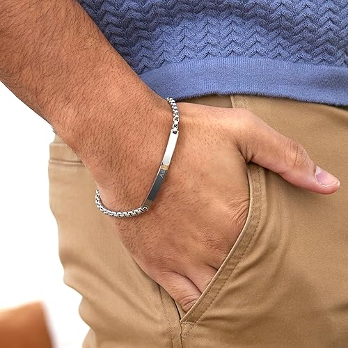 Miniatura 5 de EVE'S ADDICTION Pulsera grabada para hombre, pulsera de identificación de eslabones de caja personalizada, regalos para mamá, Acero inoxidable, No