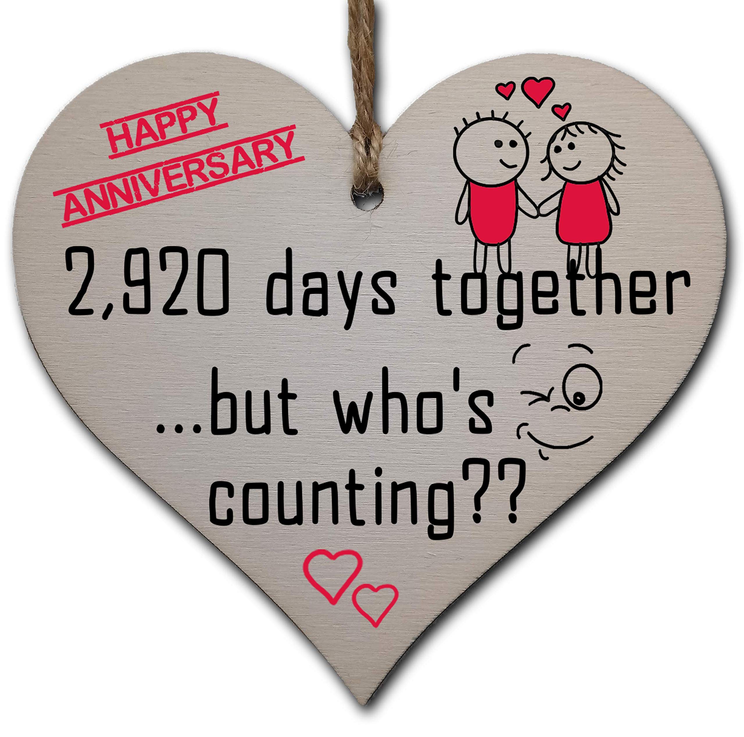 Targa In Legno A Cuore Per 8° Anniversario Matrimonio – Fatta A Mano, Con Scritta '2.920 Giorni Insieme'