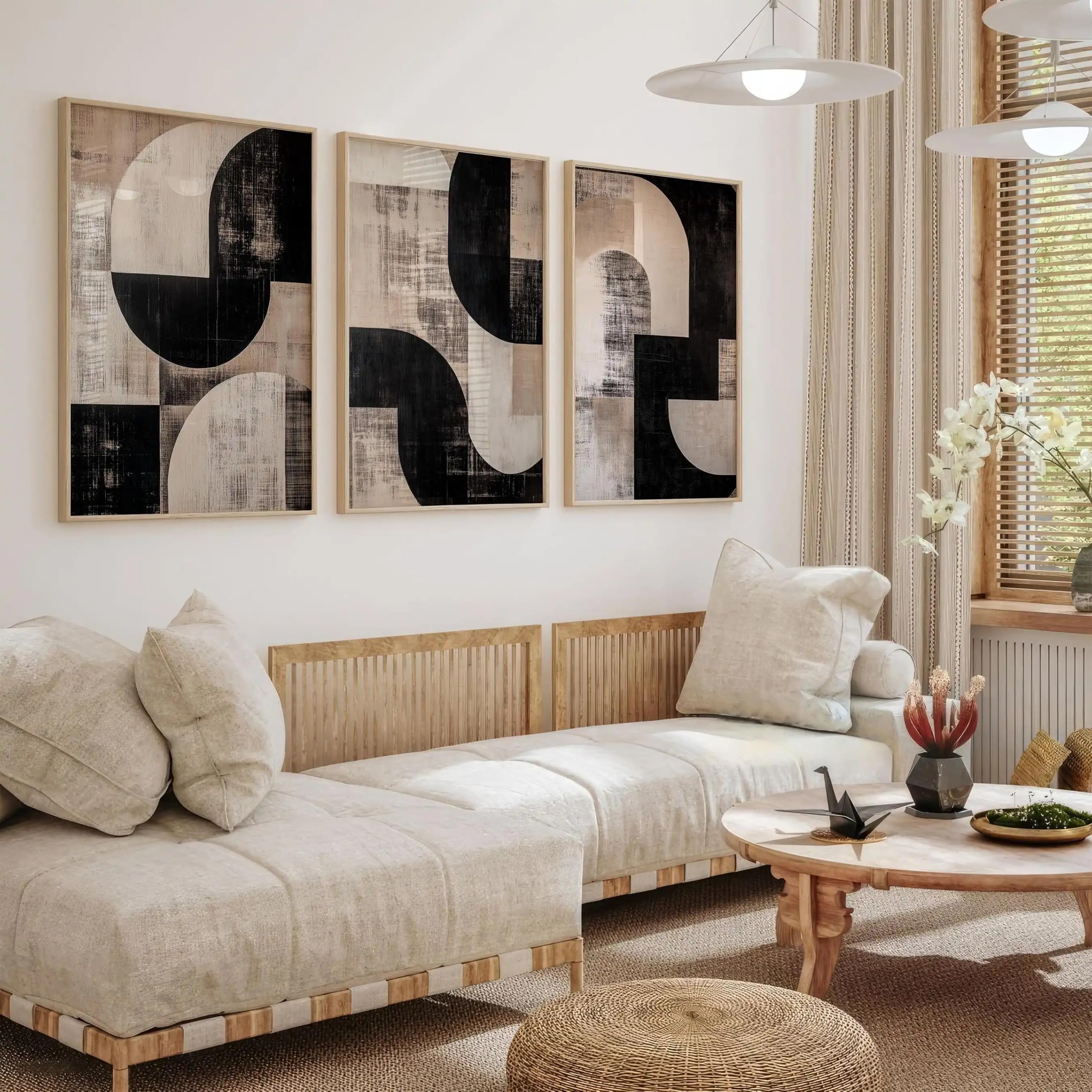 Ltjiajuypd Frameless Modern Abstract Neutral Gallery Wall Art Decor Black Beige Farmhouse Bedroom Living Room Print(60X85cm-3Pcs)