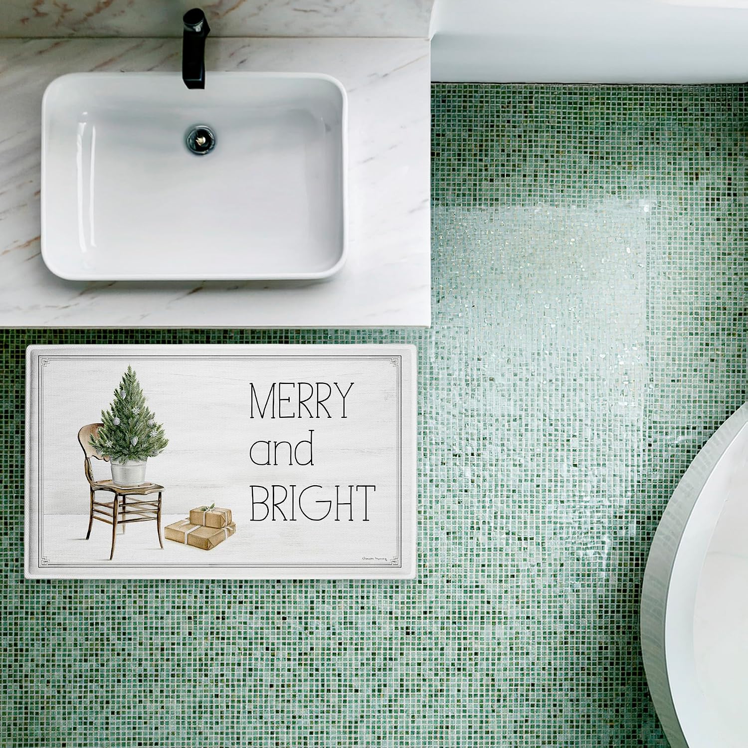 Winter in Aspen Merry & Bright Plush Bathroom Mat & Bath Rug, Soft Quick-Dry Non-Slip Bathroom Rug with Recycled Foam Cushion, Holiday Christmas Seasonal Design by Danielle Murray, 18"x30"