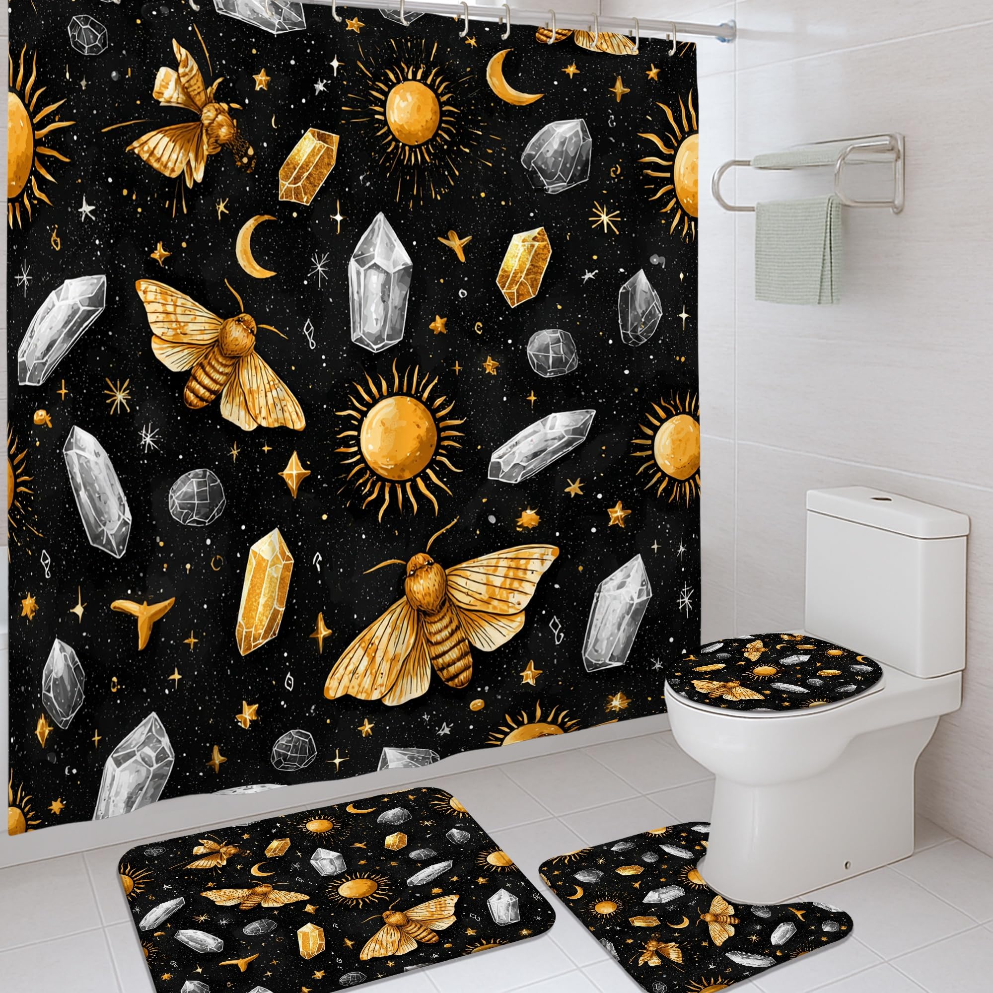 Rideau de douche papillon céleste 183x183 cm avec tapis et crochets