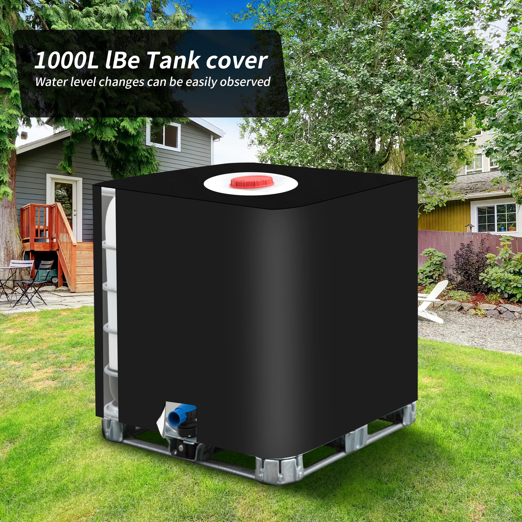 Serbatoio Acqua 1000 litri IBC, Cisterna Acqua 1000 litri 120 x100 x116 cm, Con pellicola trasparente per il serbatoio dell'acqua, Borsa di stoccaggio in tela (Nero)