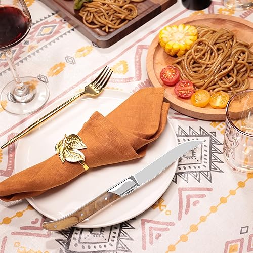 Miniatura 8 de LUVCOSY Pakkawood - Juego de 6 cuchillos de carne dentados de acero inoxidable con mango de madera de Pakka, juego de cuchillos de cena de borde