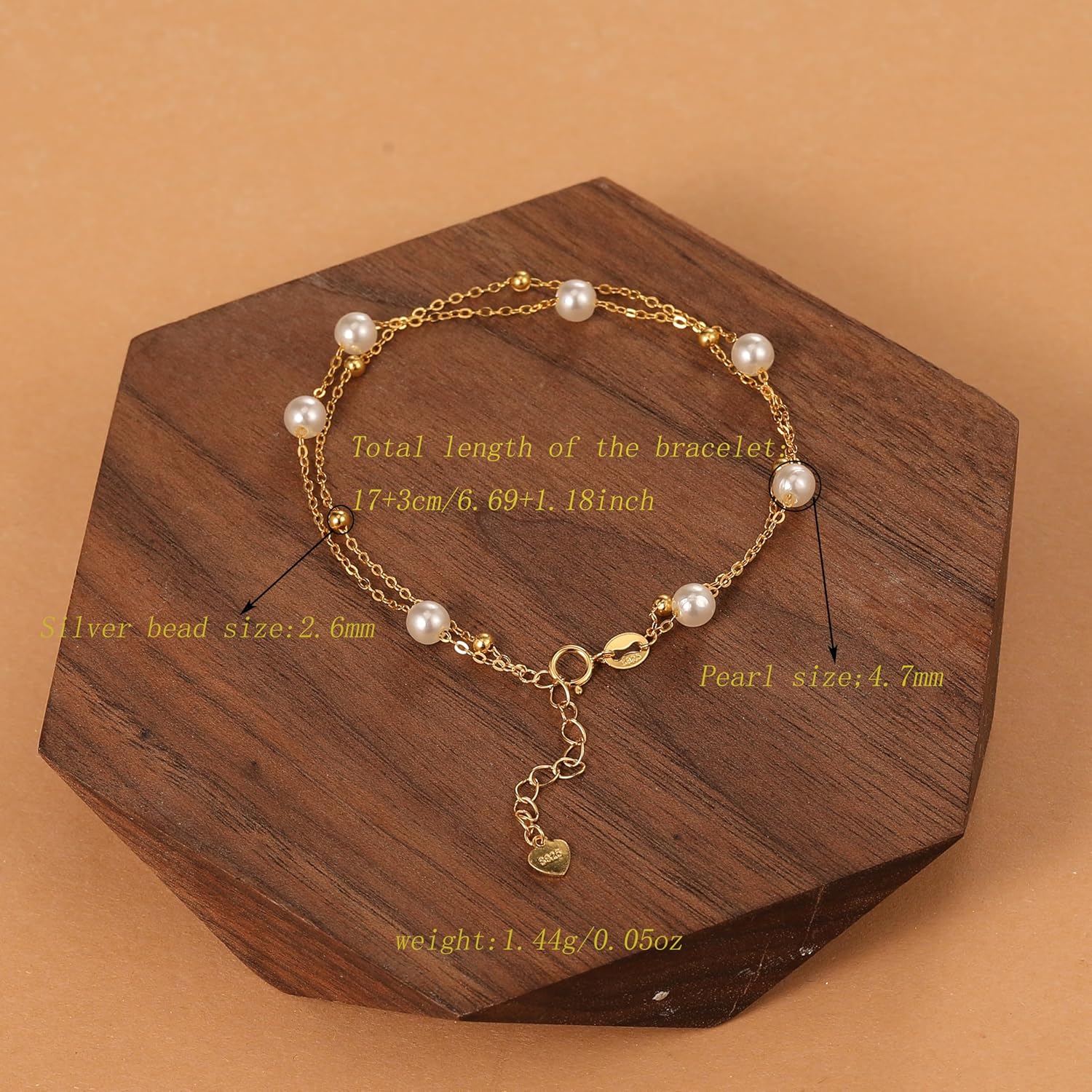 Dainty Pearl Zirconia Layered Bracelet for Women S925 Sterling Silver Pearl Crystal Beaded Bracelet to Daughter Mother Adjustable Link Chain Bracelets Birthday Wedding Mother’s Day Jewelry Gifts