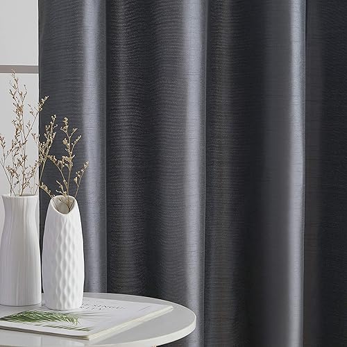 Miniatura 4 de HLC.ME Jefferson - Cortinas ligeras de seda sintética semitransparente con forro de microfibra y ojales para ventana de dormitorio, comedor y sala