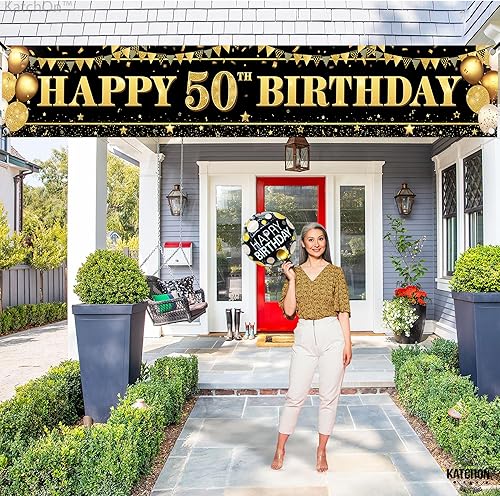Miniatura 4 de KatchOn, Cartel de feliz cumpleaños número 50  XtraL, 120 x 22 pulgadas  Cartel de feliz cumpleaños 50  Cartel de feliz cumpleaños negro y dorado