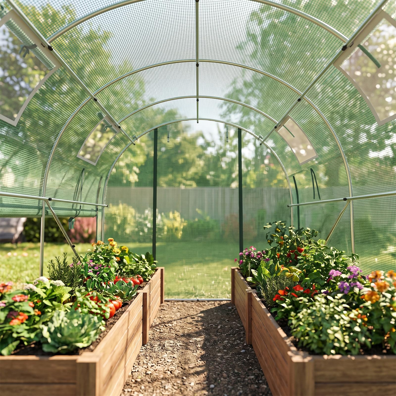 Gewächshaus Balkon Garten, Bogen Foliengewächshaus 300×200×200 cm, Winterfestes Tomatengewächshaus Stabil, Platzsparendes Überwinterungszelt mit Reißverschlusstür, Wind- & Wetterfest, Grün