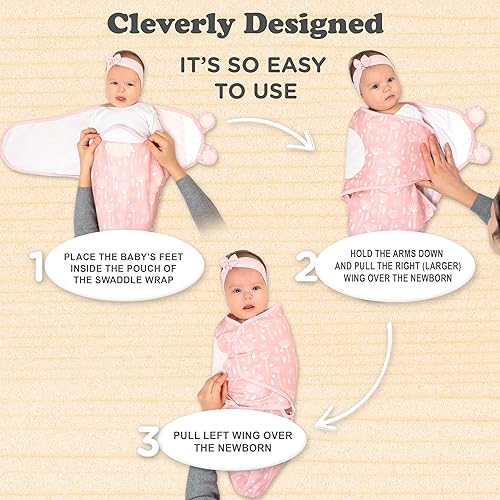 Miniatura 8 de Manta de bebé para niños y niñas, paquete de 3 pañales de tamaño mediano para recién nacidos de 0 a 3 meses, saco de dormir ajustable para bebés