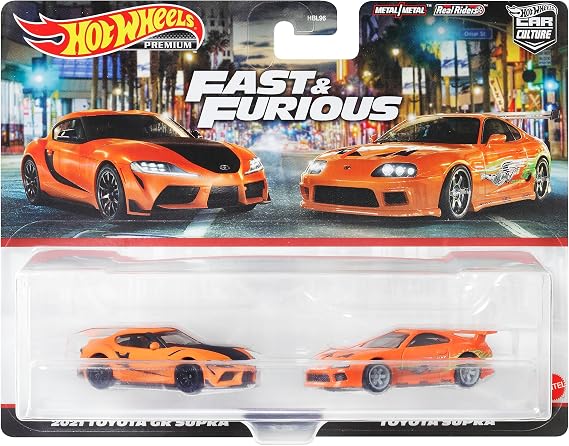 Hot Wheels Premium 2-Pack Fast and Speed 2021 Toyota GR Supra/Toyota Supra Ages 3 and Up HKF54