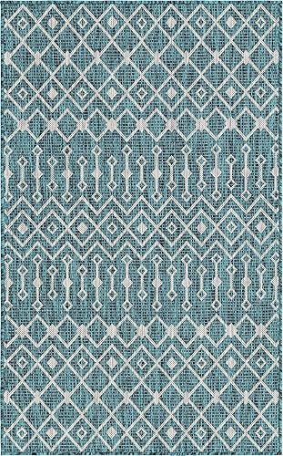 Vista 198 de Unique Loom Alfombra Colección enrejado Marroquí Celosía Transicional Interior y Exterior, Polipropileno Gris carbón/natural