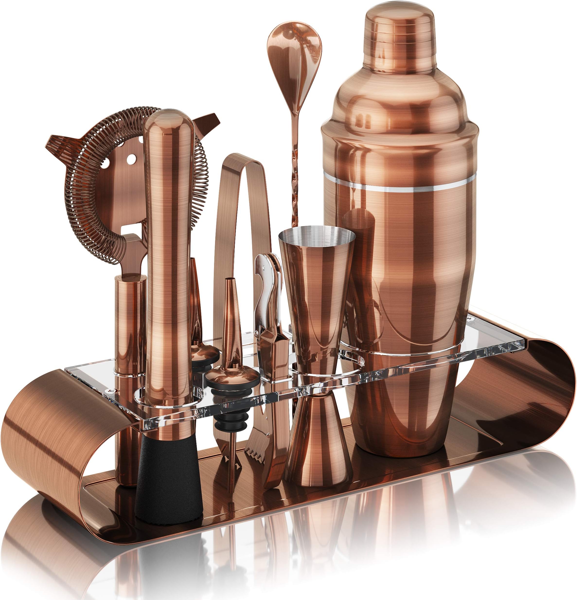 The Complete Bartender Kit | 11 Piece Cocktail Shaker Set with Stand | Great to Make Martini, Margarita, Mojito or Any Other Alcohol or Liquor Drink (Antique Copper)