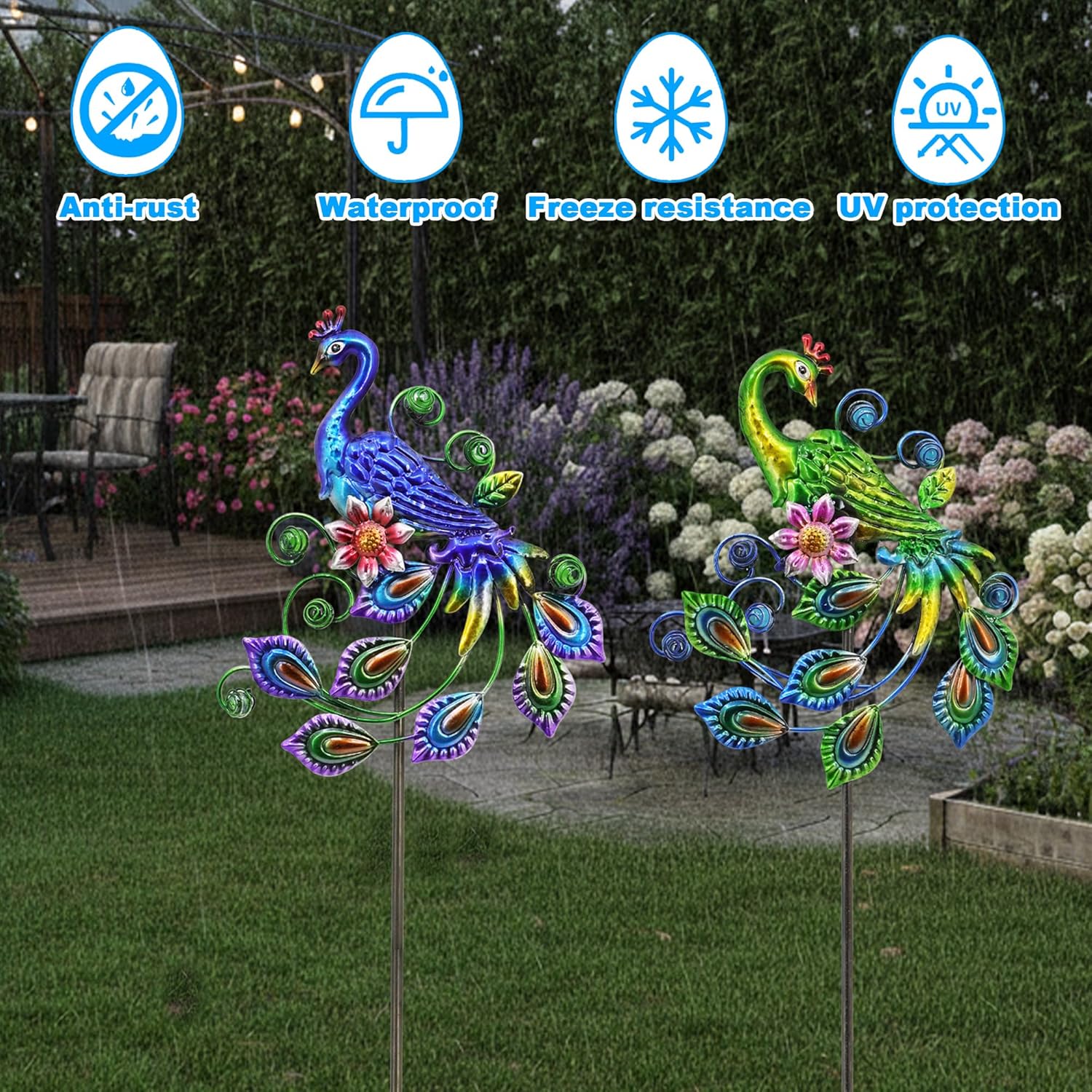 2 Pack Peacock Metal Decorative Garden Stakes - 29.5 Inch Patio Decor Art and Rust Resistant Metal Garden Decor for Indoor and Outdoor Decor - Perfect for Patio and Lawn Ornaments
