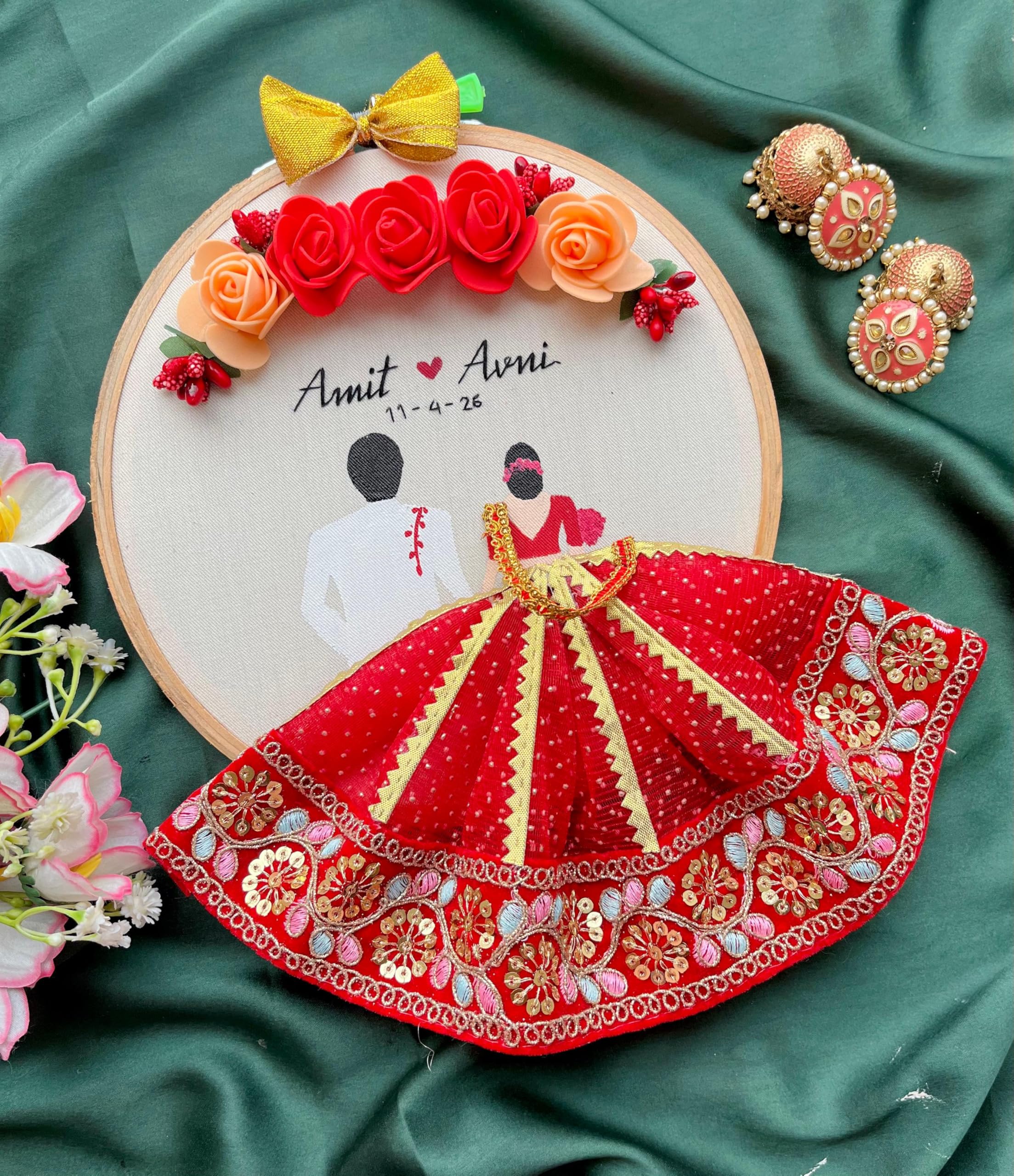 Stitch Your Type- Customized North Indian Wedding Hoop for Couples | Wedding, Anniversary Gift, 8 Inches (Red)-image-28