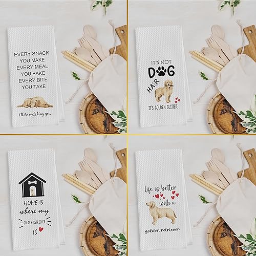 Miniatura 2 de Golden Retriever - Toallas de cocina con tejido de gofre, regalos Golden Retriever, toallas de mano para regalo Golden Retriever (16 x 24 pulgadas,