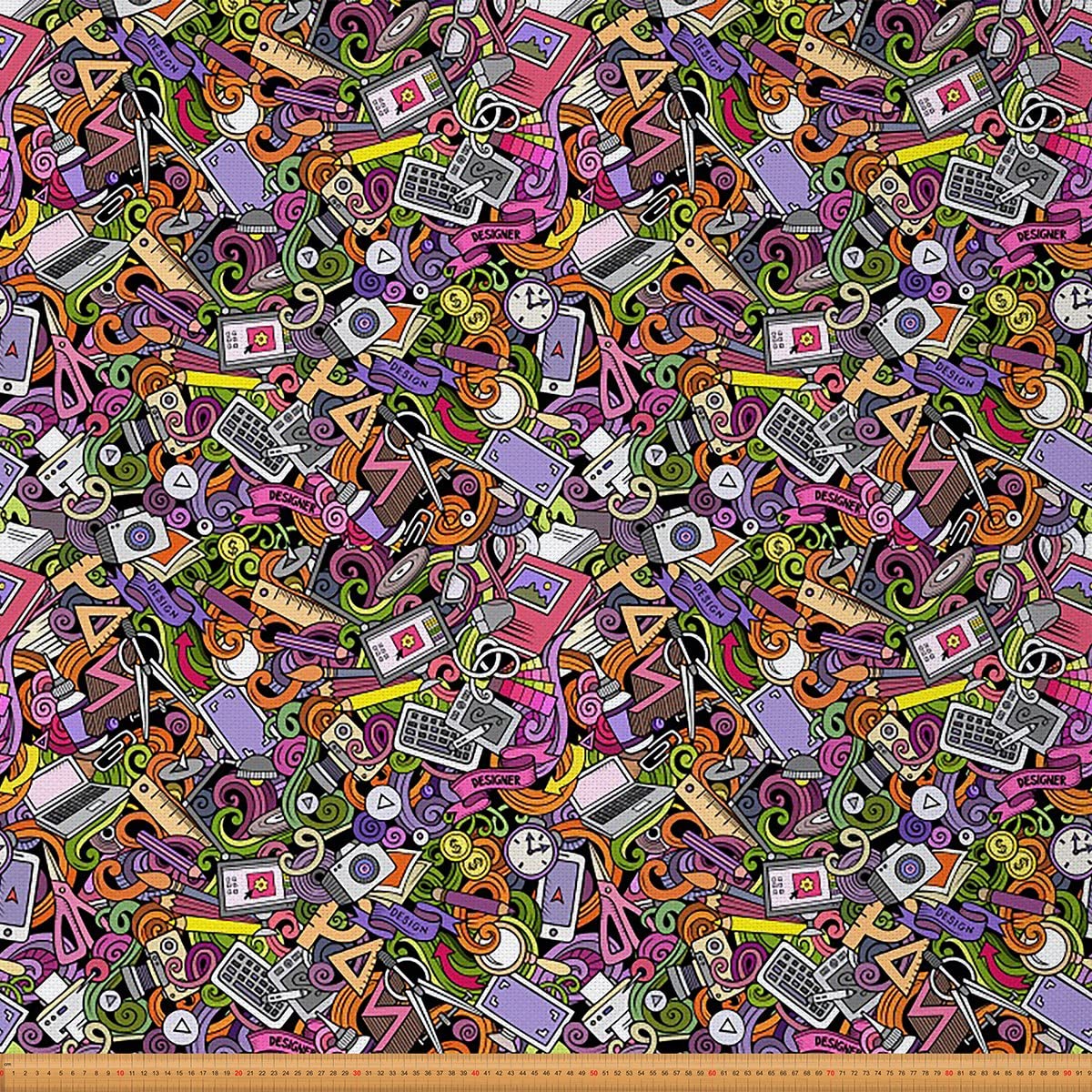 Designer Upholstery Fabric for Chairs,Design Objects Outdoor Fabric by The Yard,Hippie Graffiti Doodles Style Fabric for Upholstery and DIY Projects,2 Yards,(L184*W150cm) Colorful