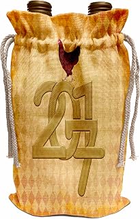 Wine Bag - Red Chicken Hen on 2017 Numbers, Peach Orange Diamond Background Chinese New Year Design