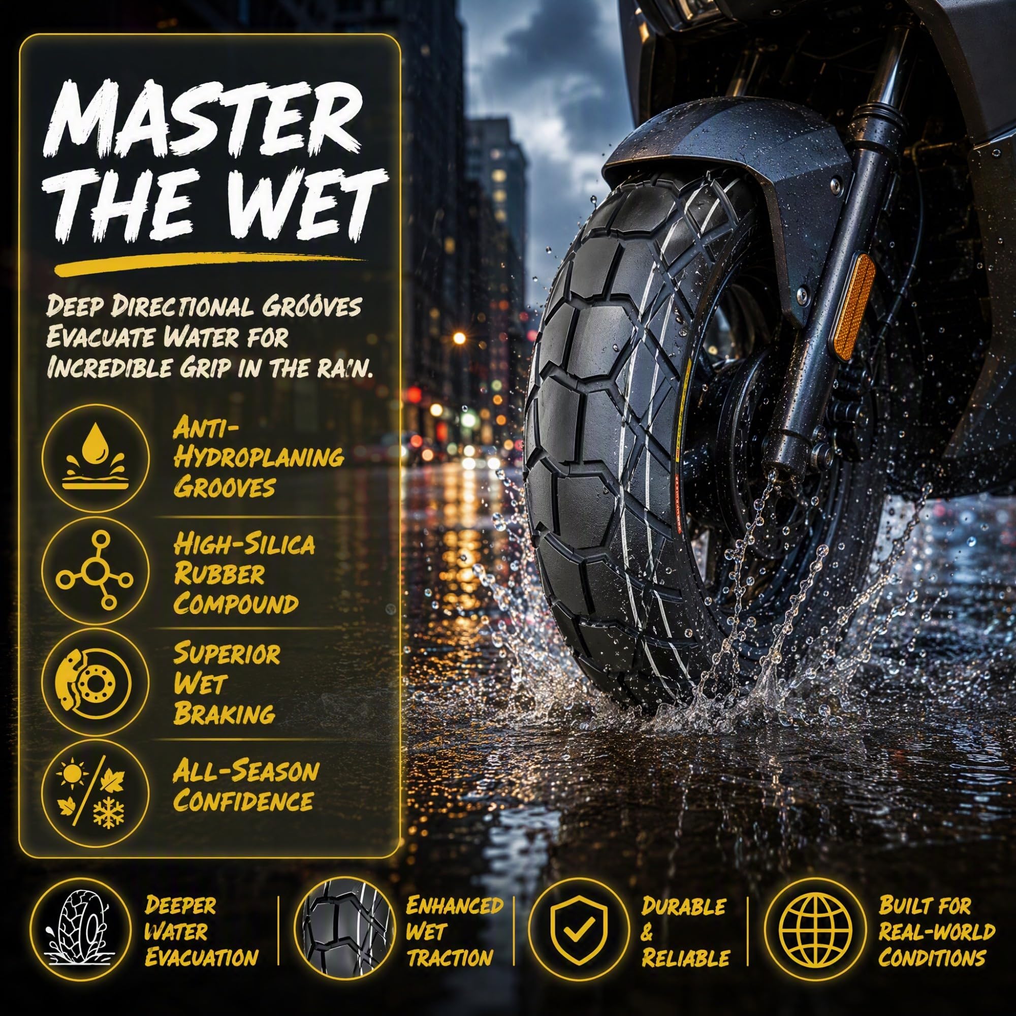 120/70-10 Pneumatico Tubeless per Cerchio 10in Moto, 8PR Rinforzato