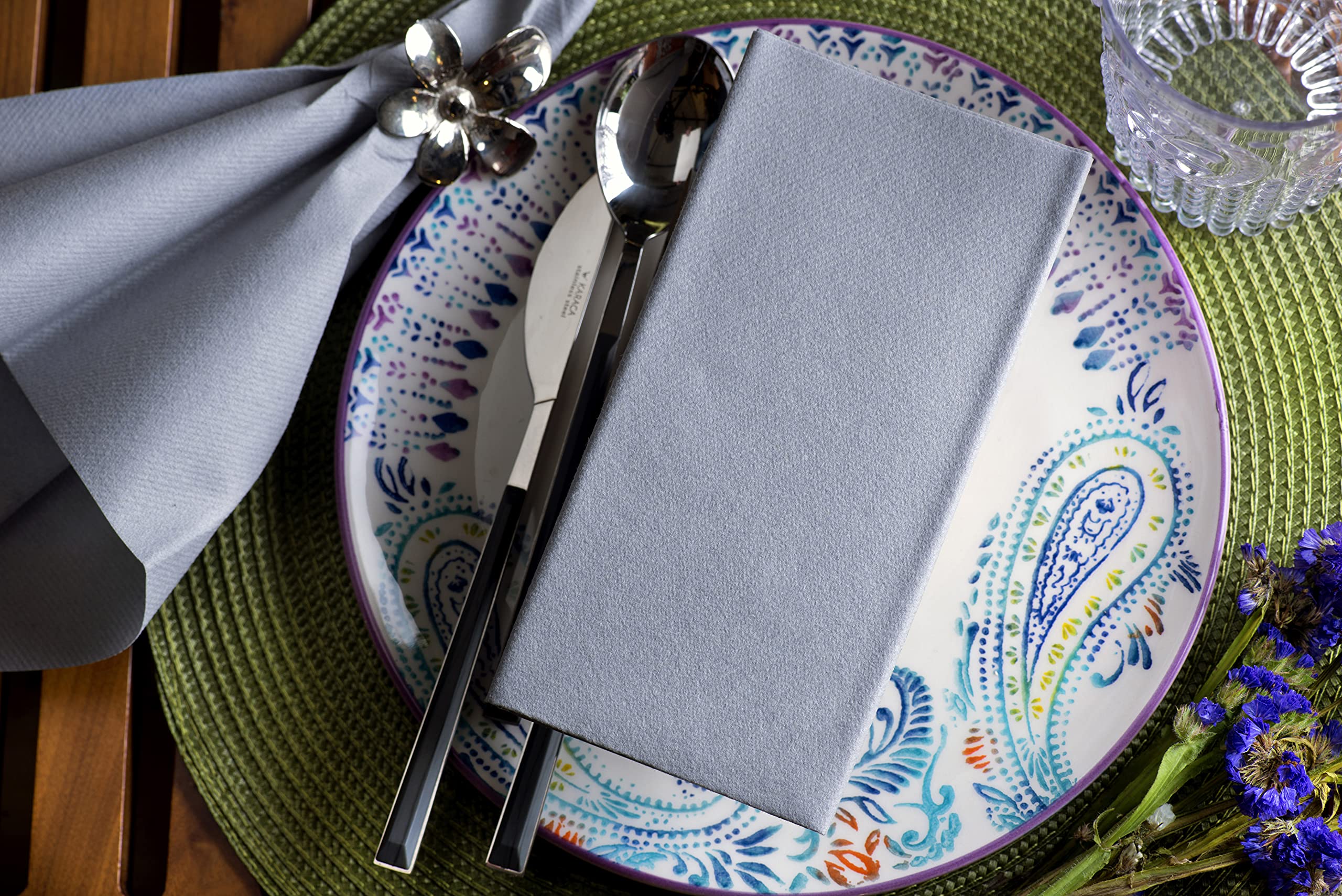 Silver Paper Napkins | Linen Feel Guest Disposable Cloth Like Dinner Napkins | Hand Towels | Soft, Absorbent, Paper Hand Napkins for Kitchen, Bathroom, Parties, Weddings, Dinners | 50 Pack