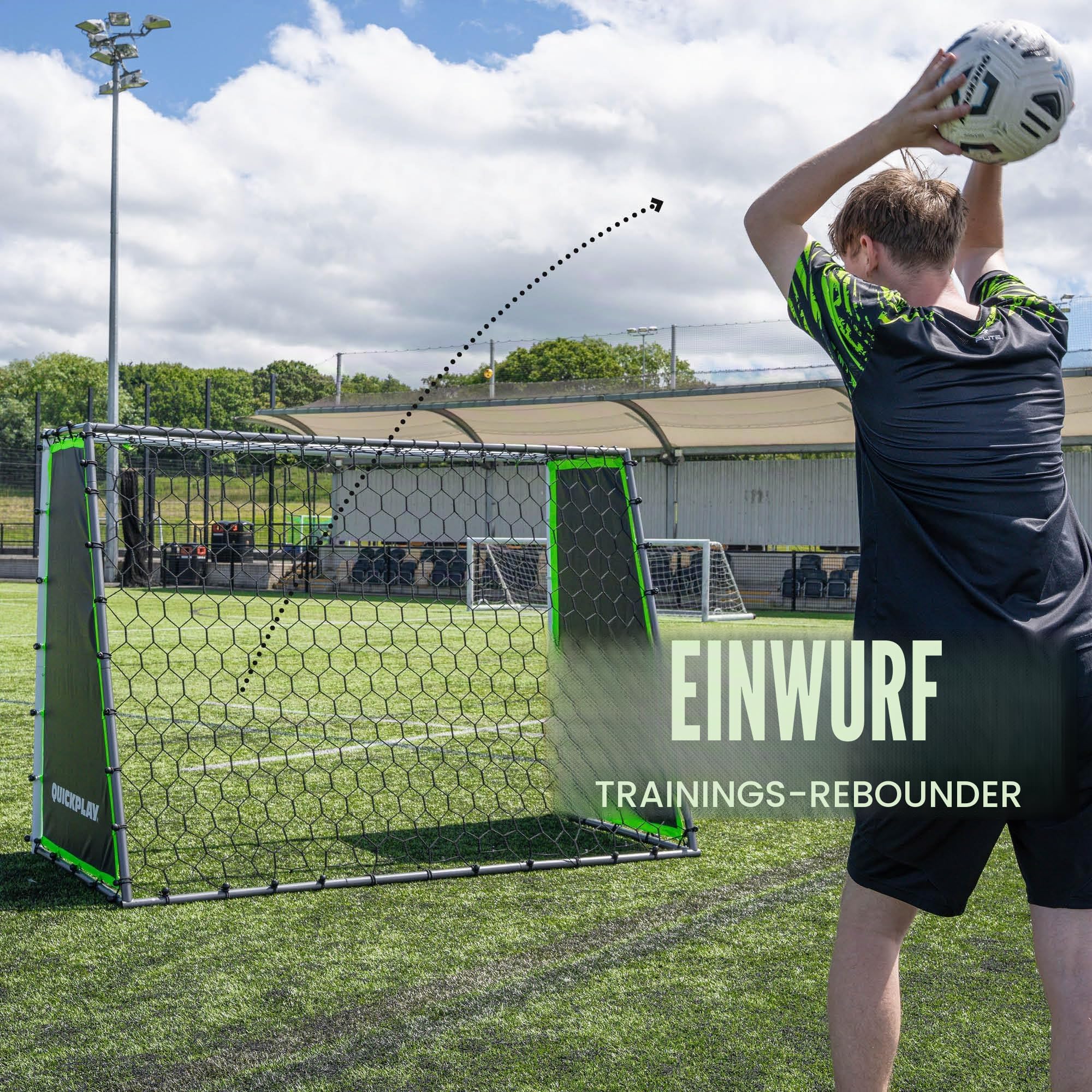 QuickPlay GS Trainer 210x150 cm Fußballtor und Rebounder für Fußball – 3-in-1 Fußball-Trainingszubehör mit Rückprallwand und Passiertrainer für Garten training, Schuss-, Pass- und Ballannahme Training