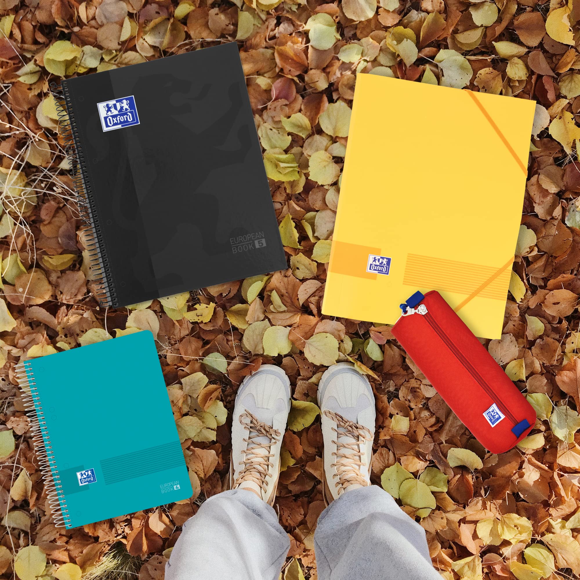 Oxford , Cahier A4+, quadrillage 5 x 5, couverture extra large, 120 feuilles, 5 couleurs d'encadrement, couleur noire