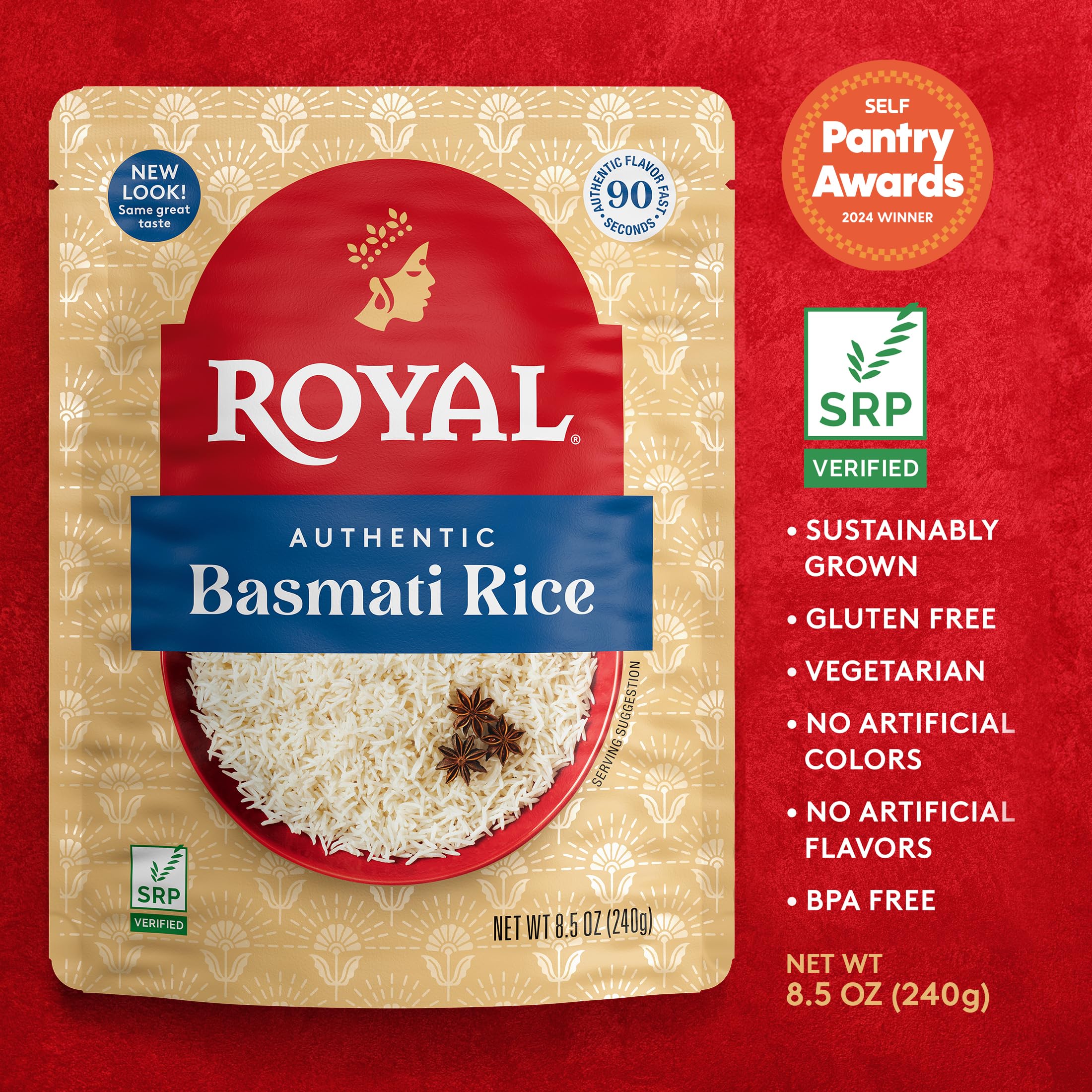 Royal Basmati Rice - Ready to Heat Basmati Rice - (6 Pack) 8.5 oz Microwaveable Pouch