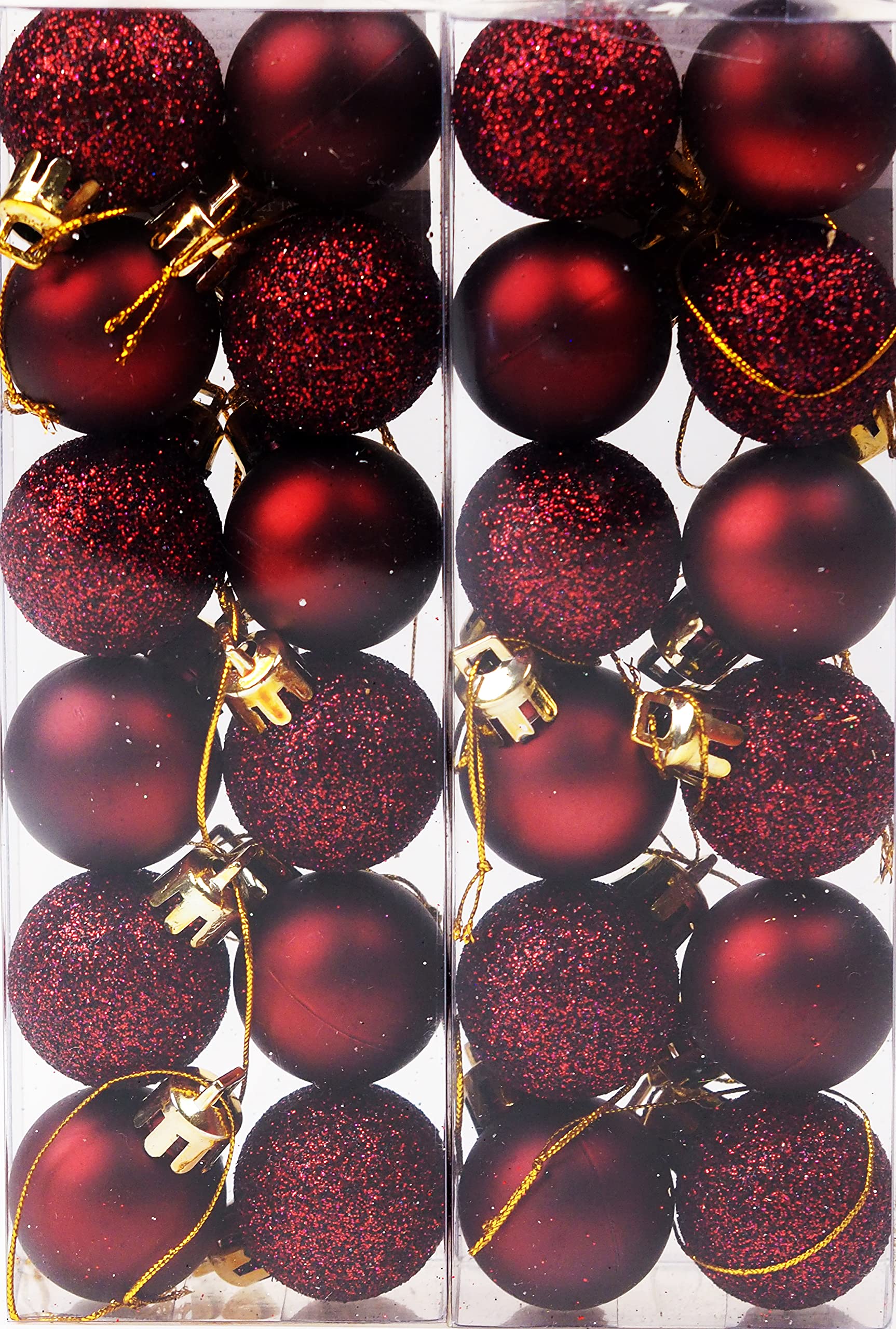 BWG Set Of 24 Mini Christmas Mulled Wine Red Glitter Tree Baubles Decorations
