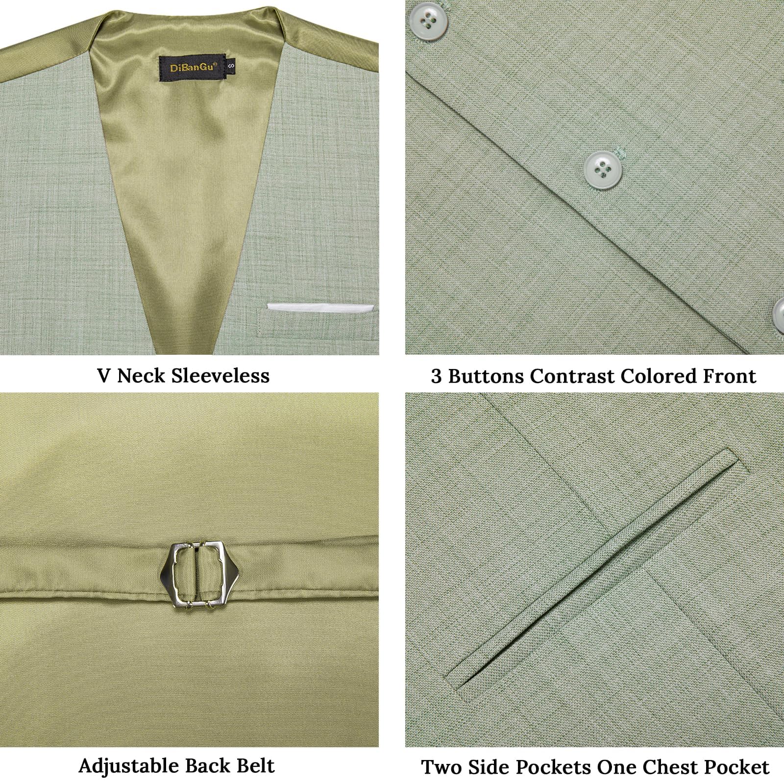 DiBanGu Mens Linen Suit Vest Casual Waistcoat and Necktie & Pre-Tied Bowtie Set 6PCS Solid Color Dress Vest for Wedding Party