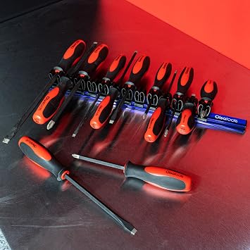 Olsa Tools Magnetic Screwdriver Organizer - Screwdriver Holder with Strong Magnets and Foam Backing - Professional Tool Holder and Tool Organizer - Stores up to 16 Screwdrivers - Blue - Part: 1114