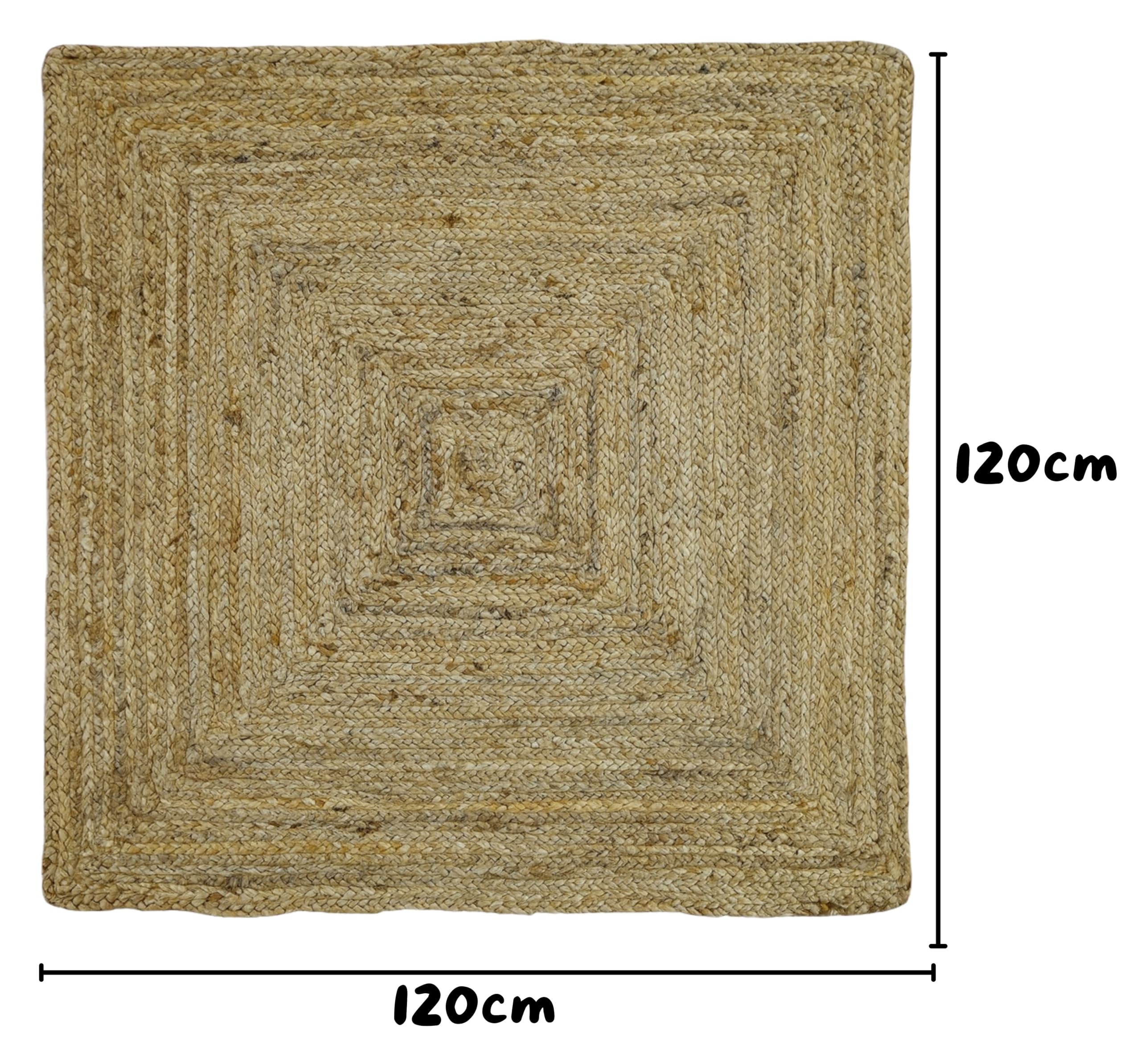 MY-RUG Jute Teppich 120x120 cm - Juteteppich Handgewebt - Natur Beige | Nachhaltiger Sisalteppich in Sisal-Optik, OEKO-TEX zertifiziert, ideal für Wohnzimmer, Boho-Stil und Saugroboter geeignet