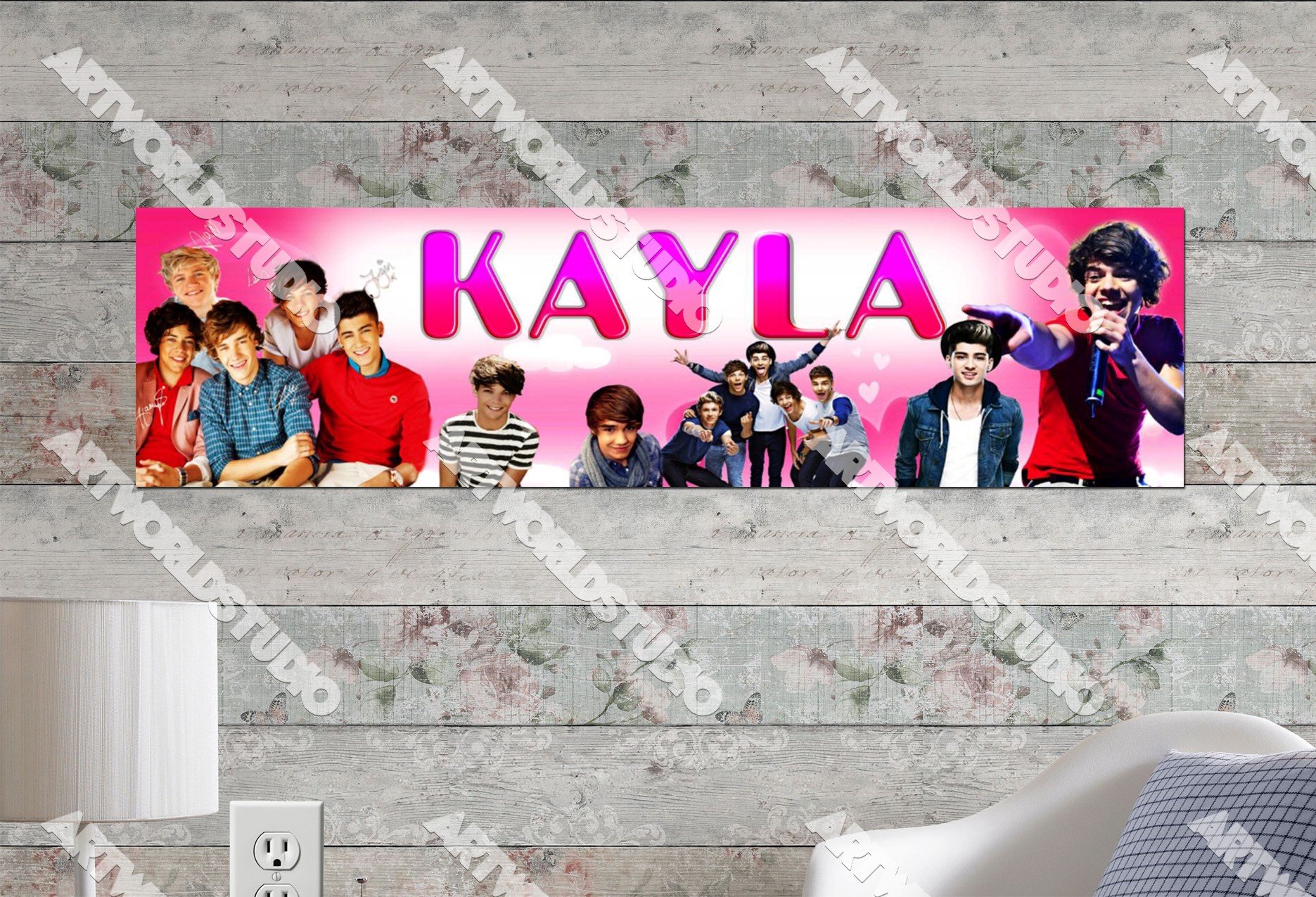 One Direction - 8.5"x30" Personalized Name Poster, Customize Name Sign, Birthday Party Banner
